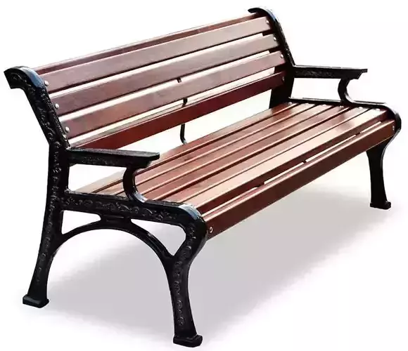 wooden park bench with metal frame