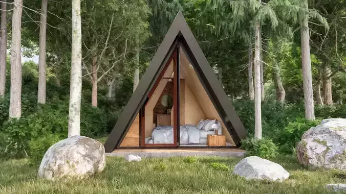 Small A Frame House Bed Bath Model 3D Max FBX OBJ 3DS