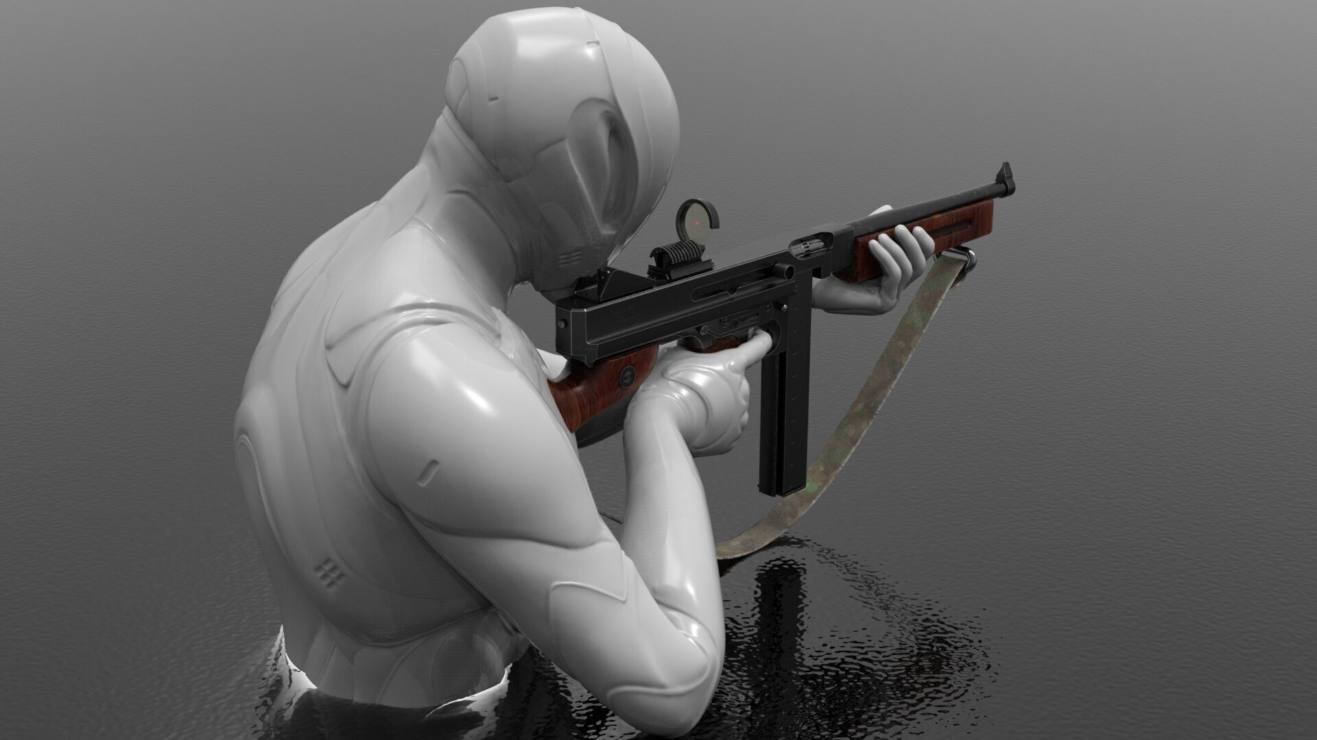 Fps weapon m1A1 ww2 Fps - Tps Low-poly 3D model_7