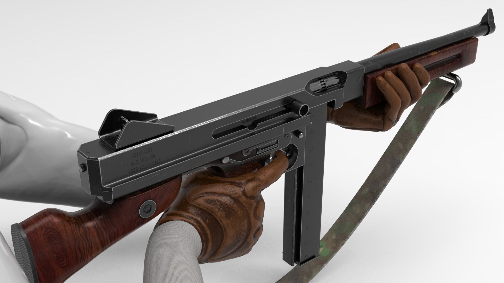 Fps weapon m1A1 ww2 Fps - Tps Low-poly 3D model_6