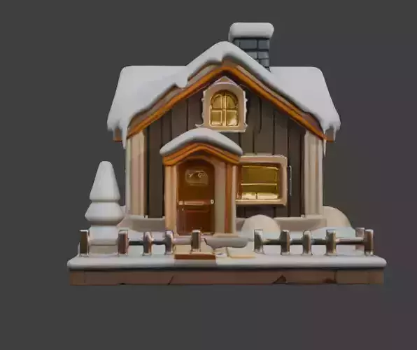 Snow-Covered House  Game-Ready 3D Model with PBR Textures