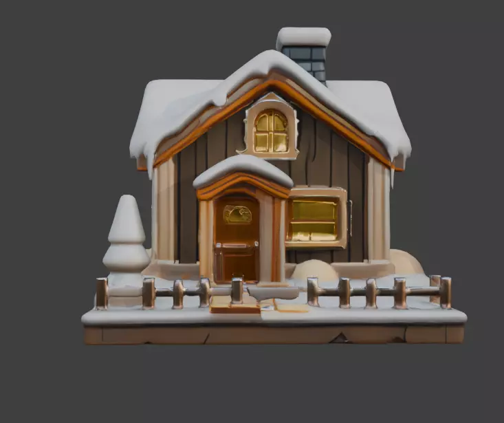 Snow-Covered House  Game-Ready 3D Model with PBR Textures Low-poly 3D model_0