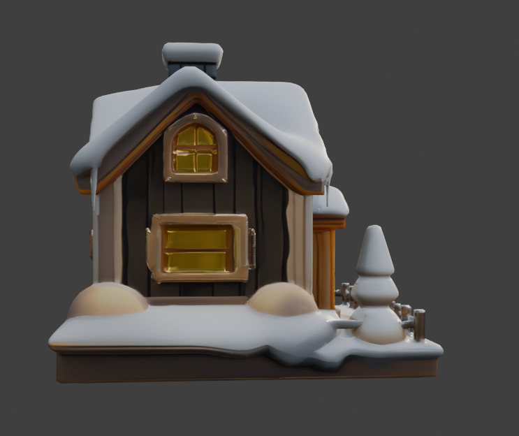 Snow-Covered House  Game-Ready 3D Model with PBR Textures Low-poly 3D model_1