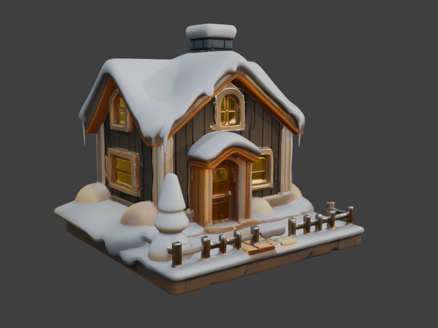 Snow-Covered House  Game-Ready 3D Model with PBR Textures Low-poly 3D model_4