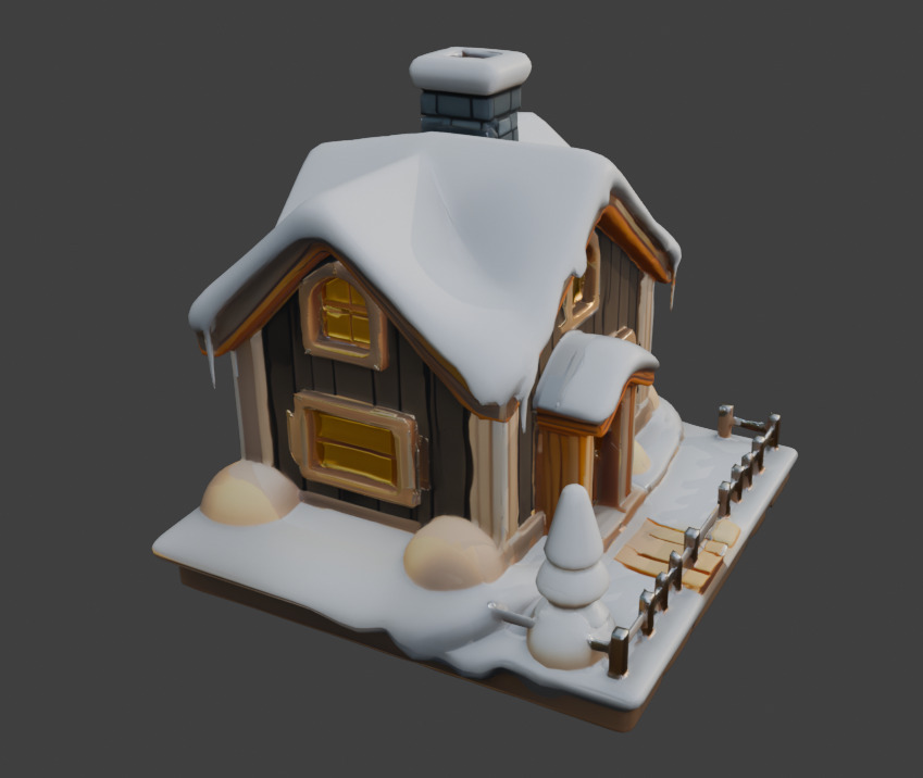 Snow-Covered House  Game-Ready 3D Model with PBR Textures Low-poly 3D model_7