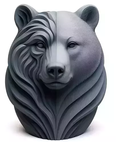 Stylized Dual Texture Bear Head Sculpture