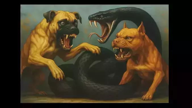 16K Base Color Texture Dog and Serpent Mural Ultra HD