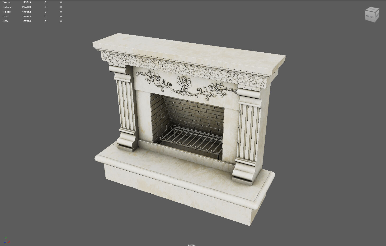 Neoclassical Ornate Fireplace with Fluted Pilasters 3D model_5