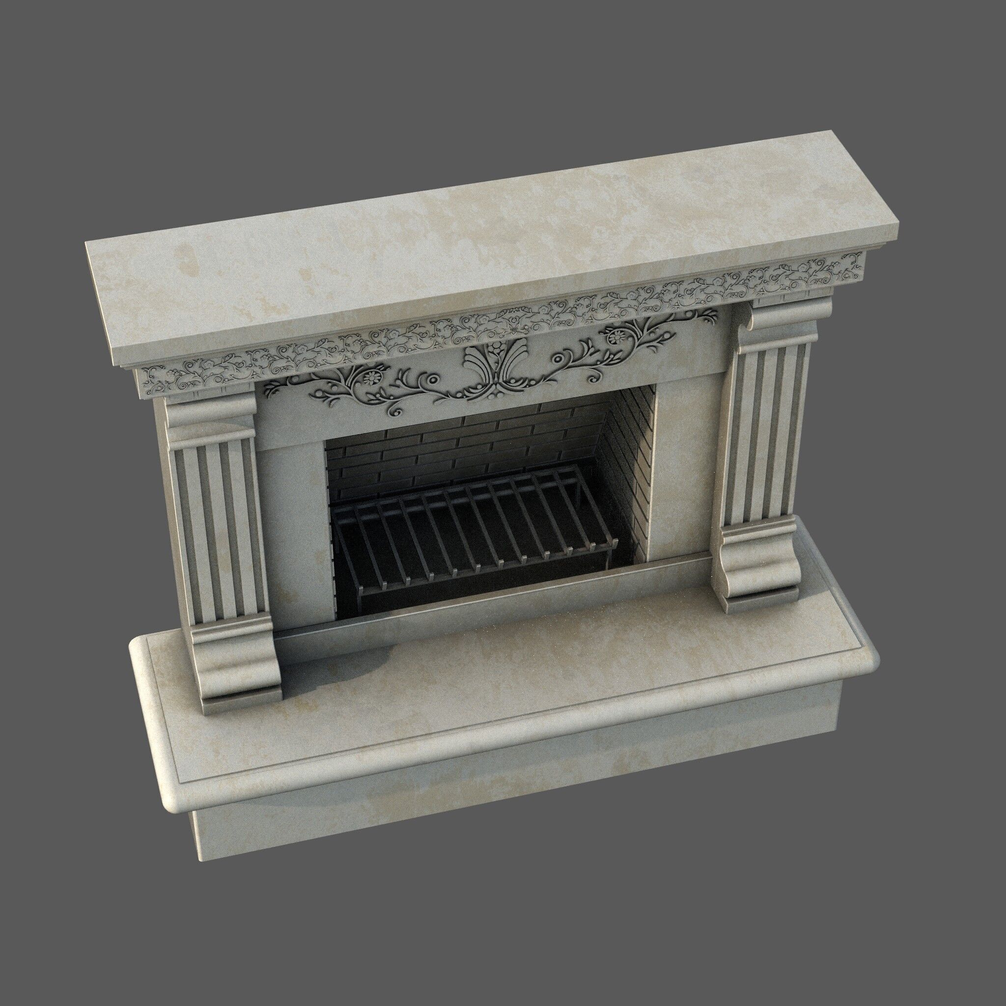 Neoclassical Ornate Fireplace with Fluted Pilasters 3D model_4