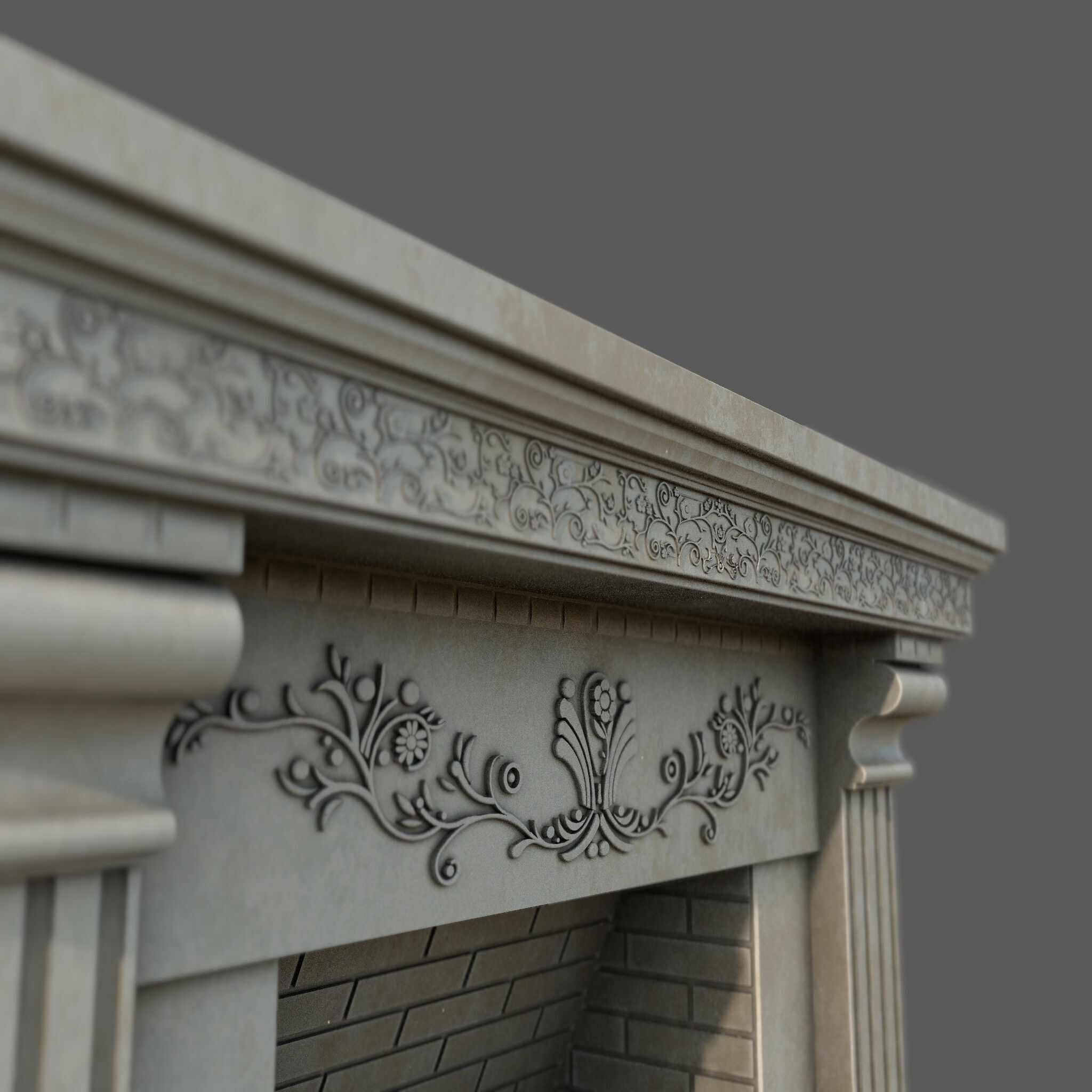 Neoclassical Ornate Fireplace with Fluted Pilasters 3D model_3