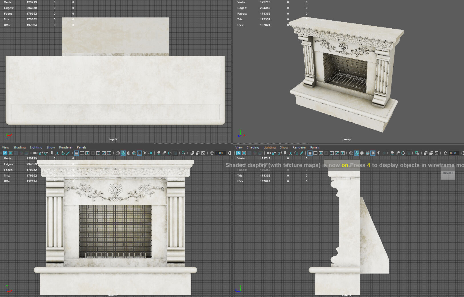 Neoclassical Ornate Fireplace with Fluted Pilasters 3D model_7