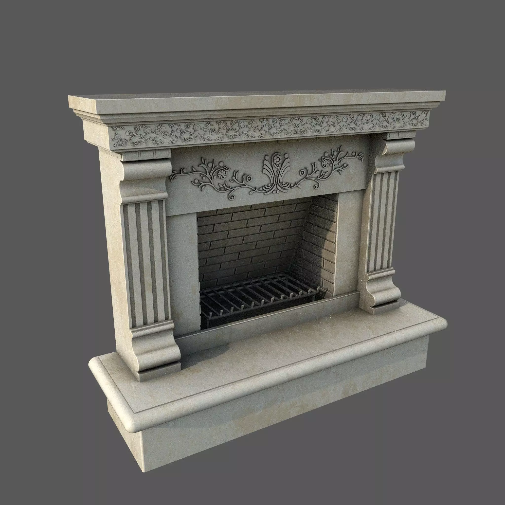 Neoclassical Ornate Fireplace with Fluted Pilasters 3D model_0