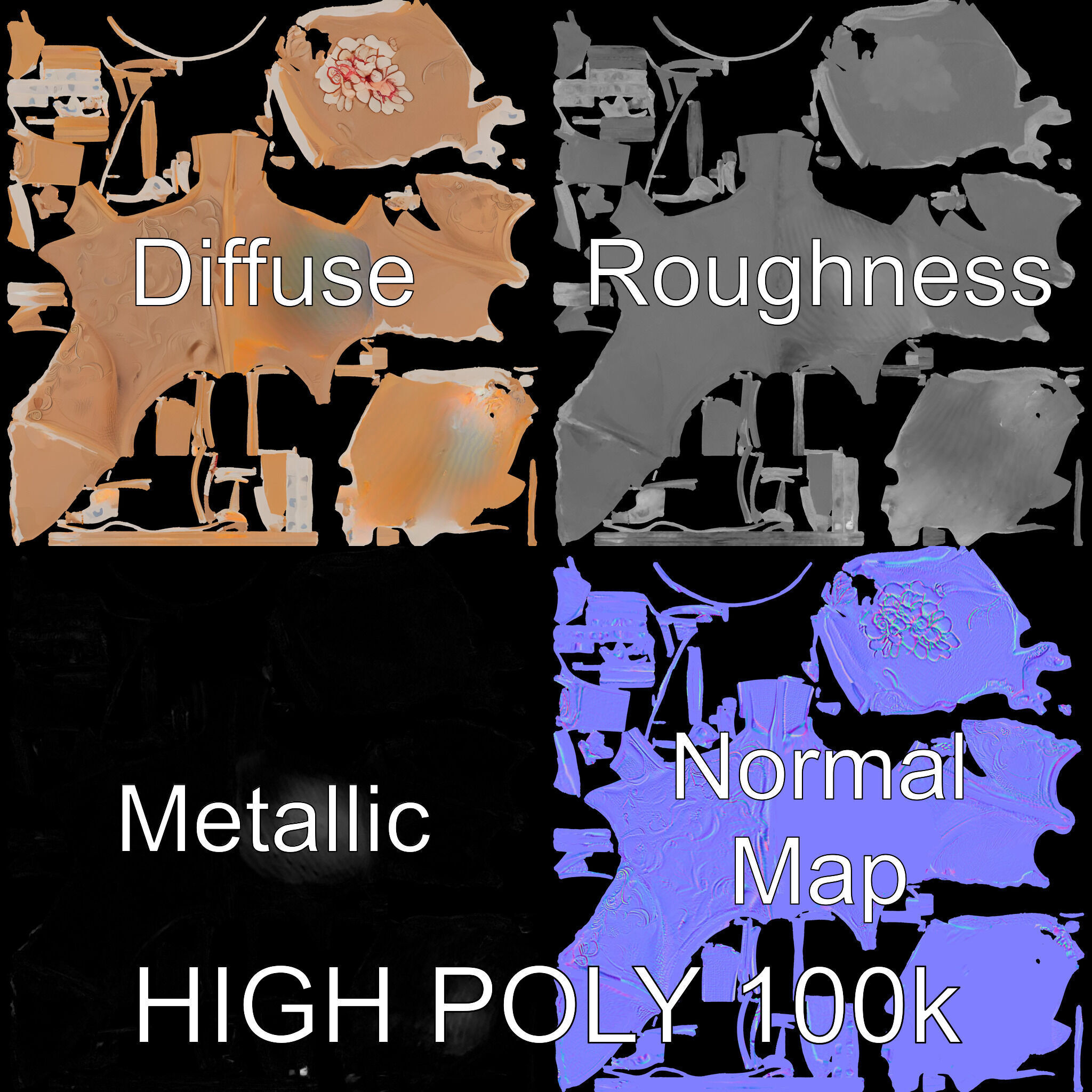 Lace Bodysuit Model Pack Intricate Design and Realistic Text... Low-poly 3D model_2