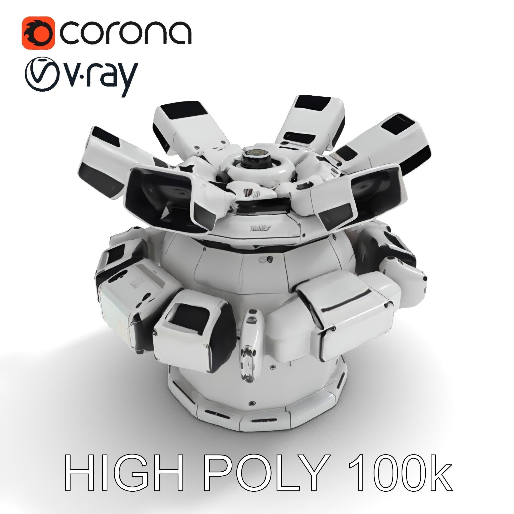 Futuristic Surveillance Turret Model Pack Low-poly 3D model_34