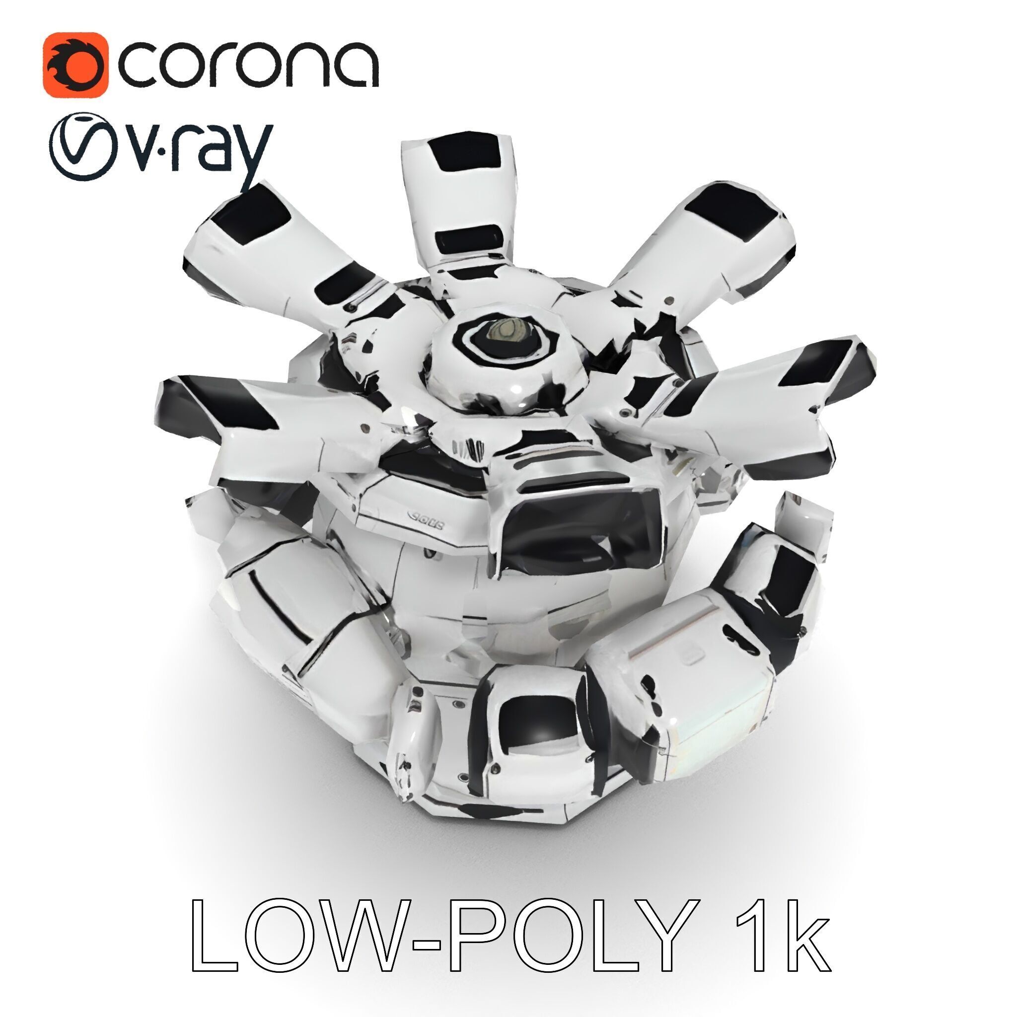 Futuristic Surveillance Turret Model Pack Low-poly 3D model_27