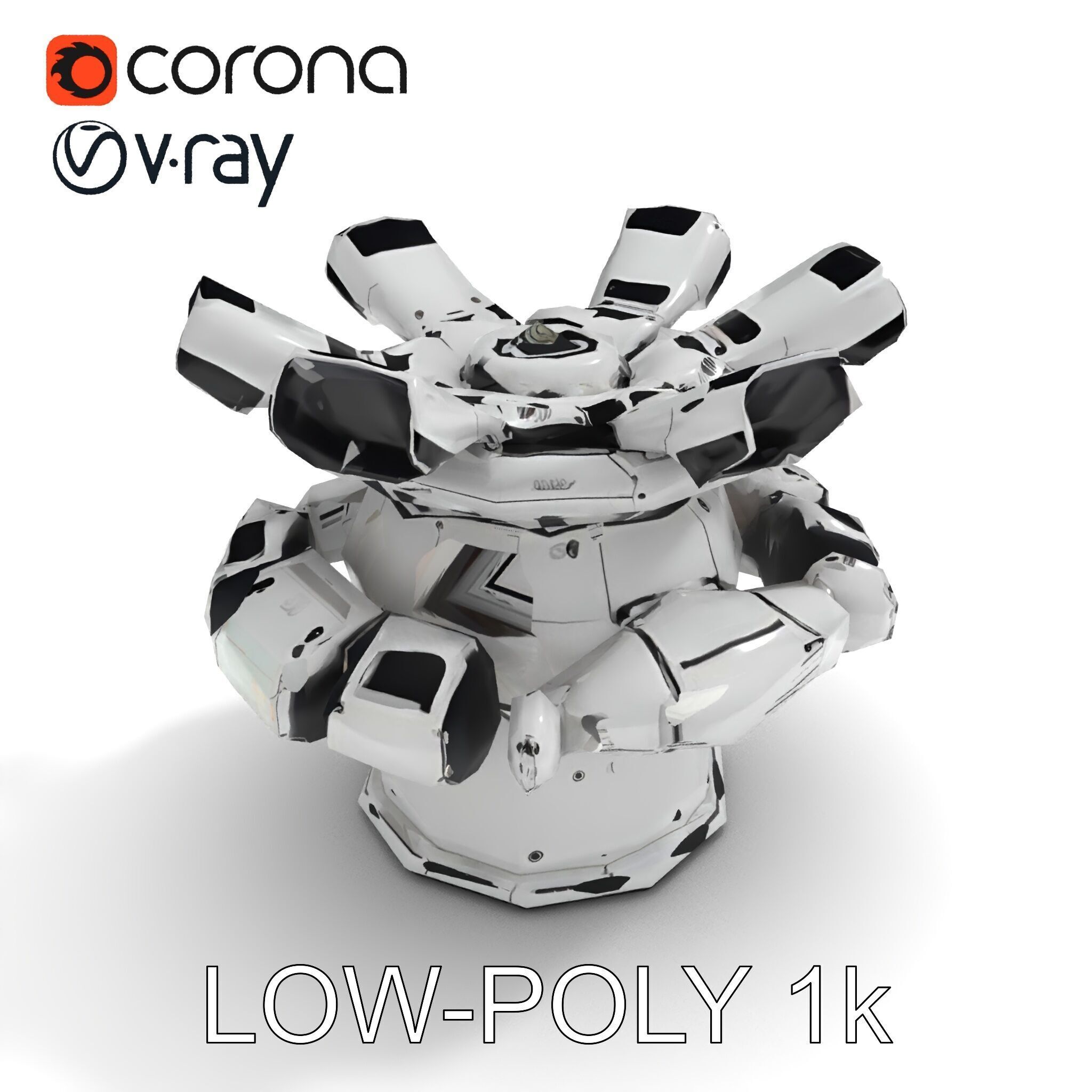 Futuristic Surveillance Turret Model Pack Low-poly 3D model_14