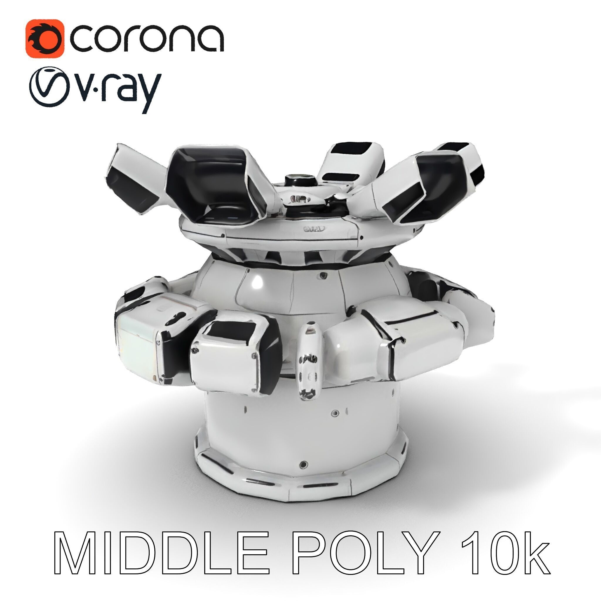 Futuristic Surveillance Turret Model Pack Low-poly 3D model_13