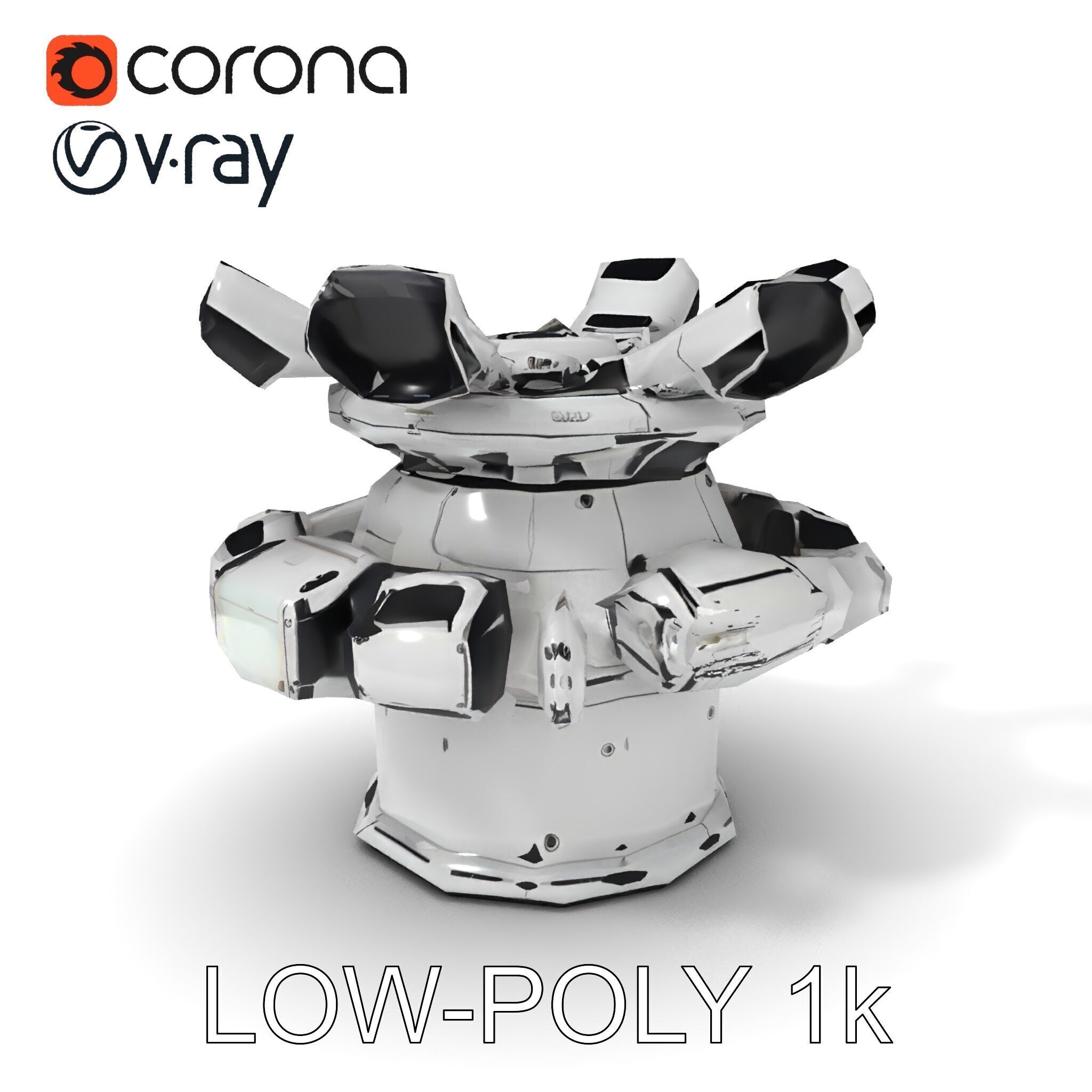 Futuristic Surveillance Turret Model Pack Low-poly 3D model_9