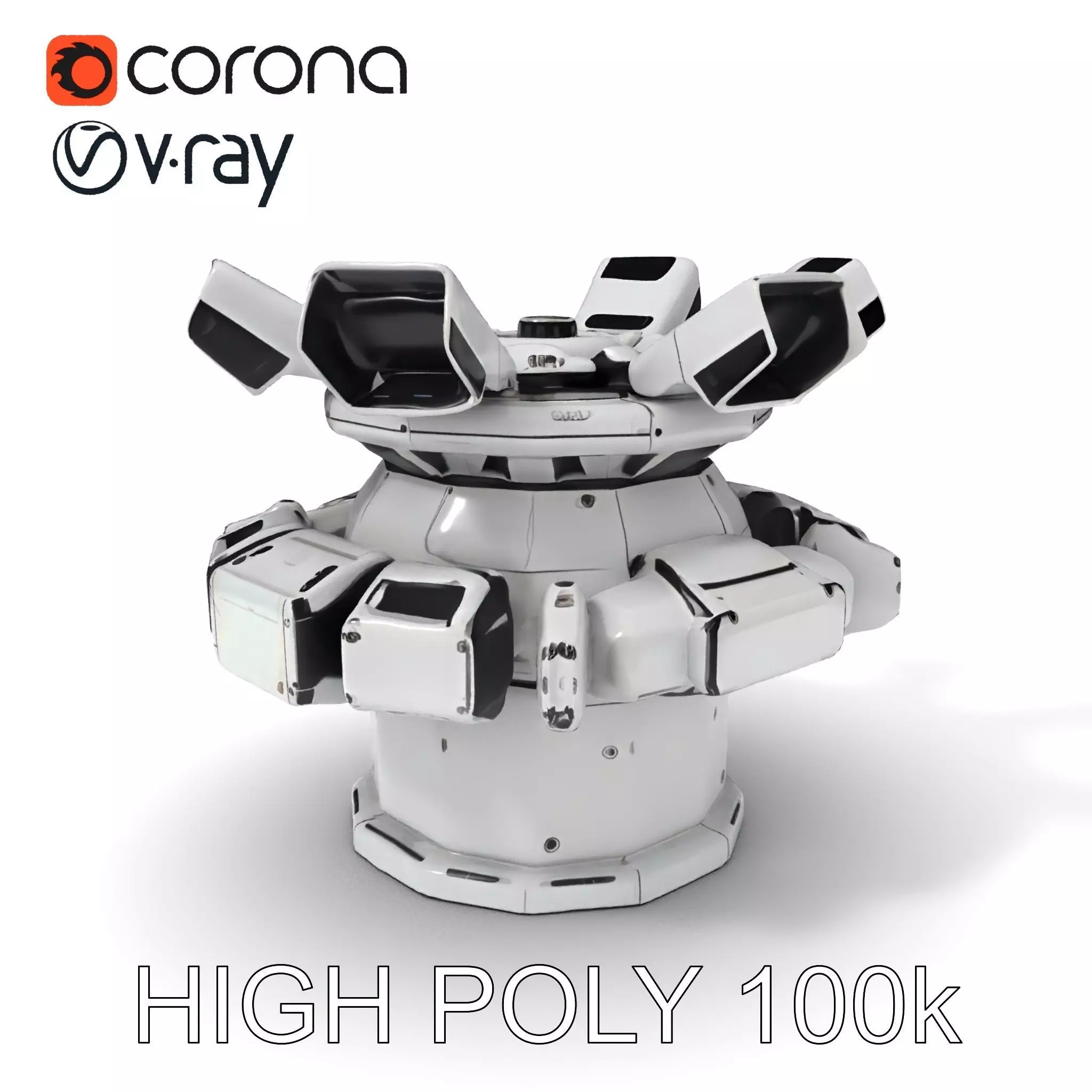 Futuristic Surveillance Turret Model Pack Low-poly 3D model_0