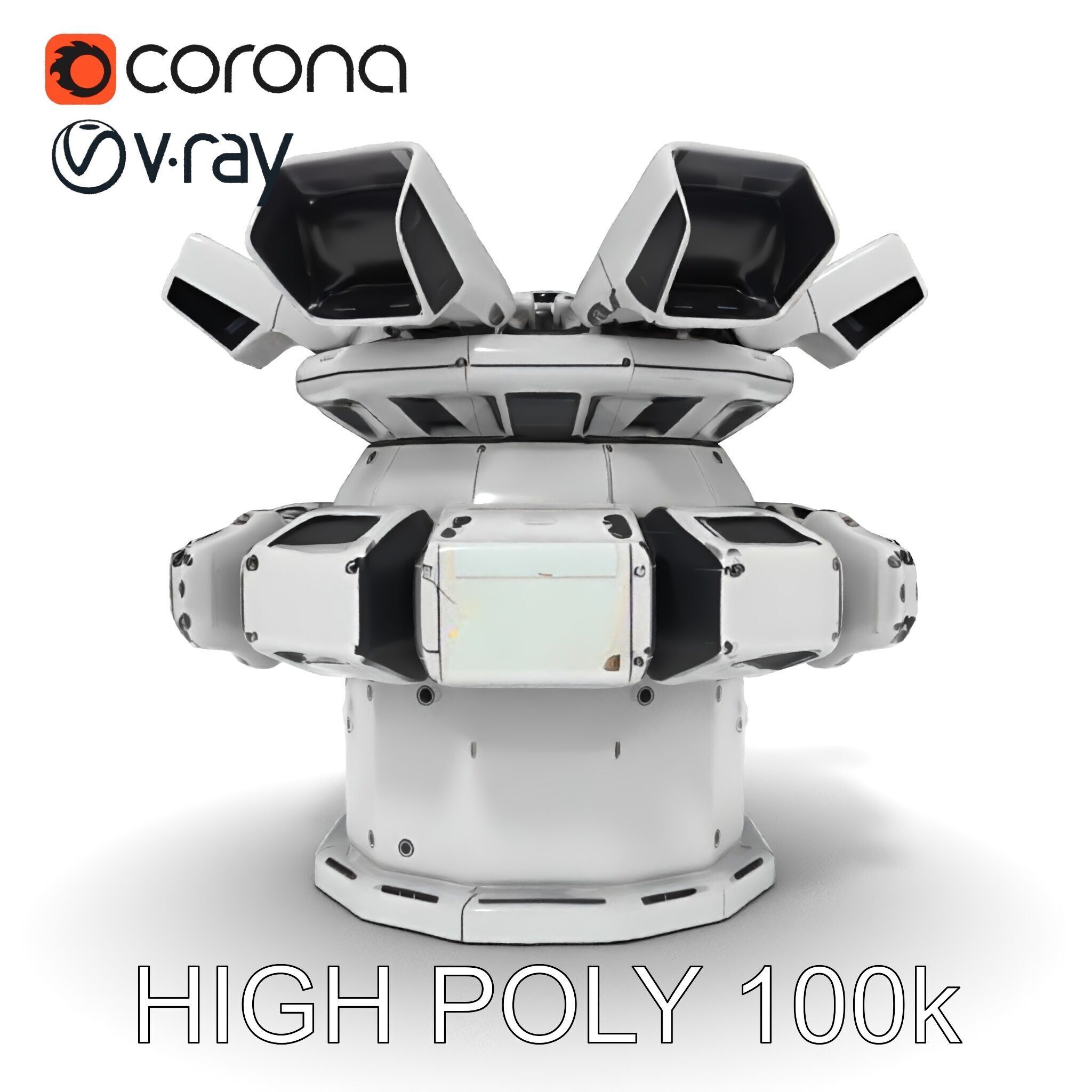 Futuristic Surveillance Turret Model Pack Low-poly 3D model_35