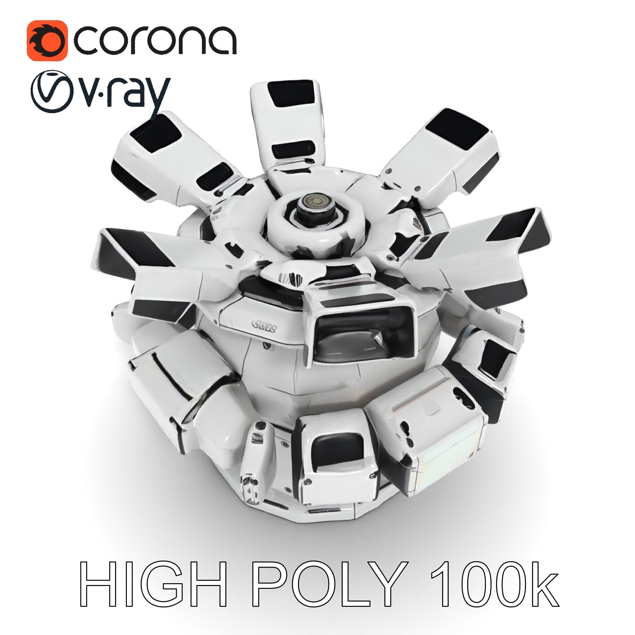 Futuristic Surveillance Turret Model Pack Low-poly 3D model_31