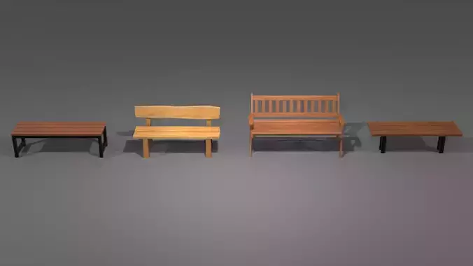 Bench Set Low-Poly Hand-Painted Game Ready 3D model