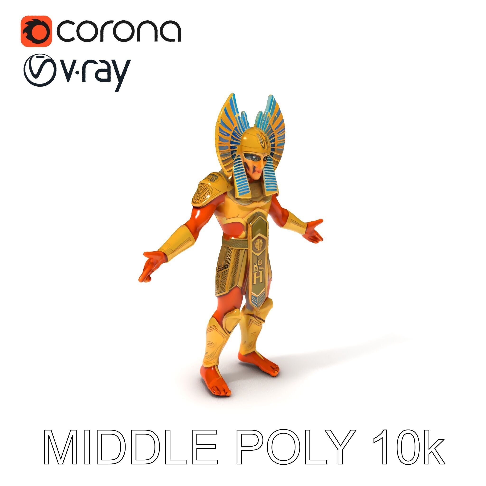 Ancient Egyptian Warrior D Model with Golden Armor Low-poly 3D model_9