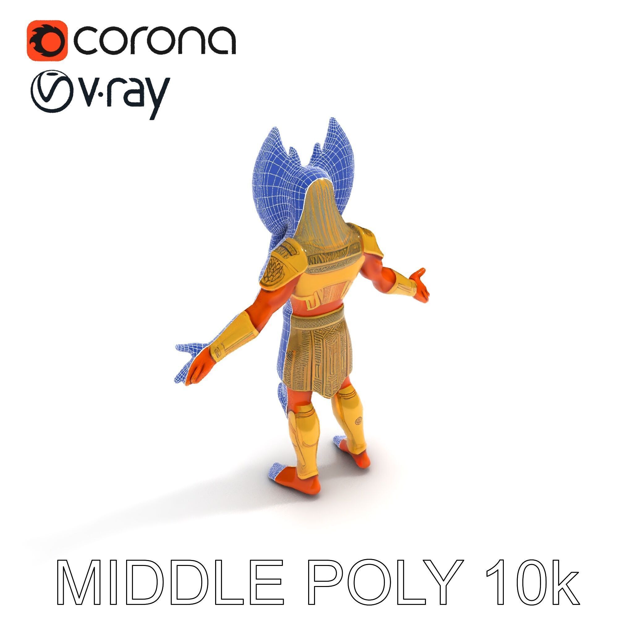 Ancient Egyptian Warrior D Model with Golden Armor Low-poly 3D model_17
