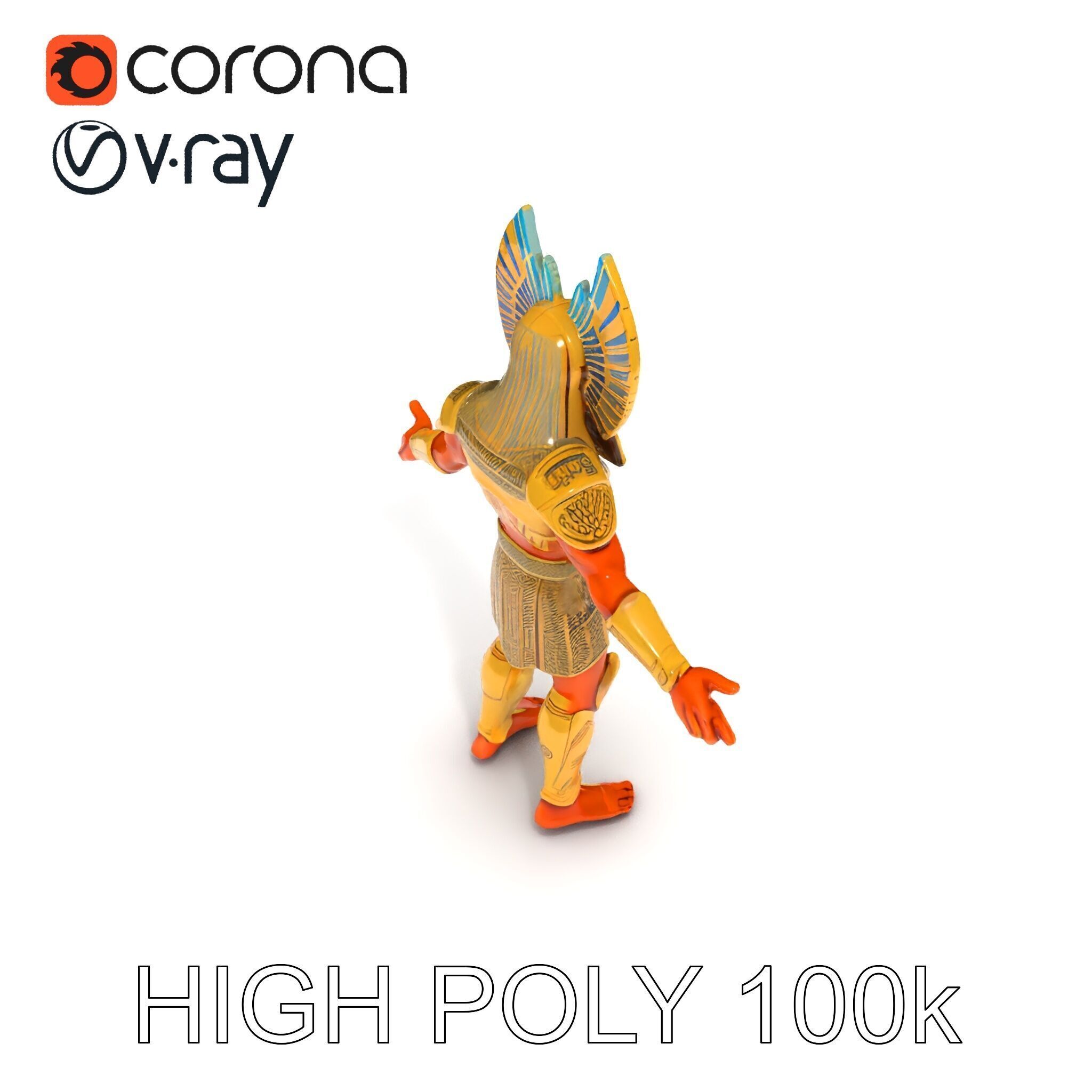 Ancient Egyptian Warrior D Model with Golden Armor Low-poly 3D model_8