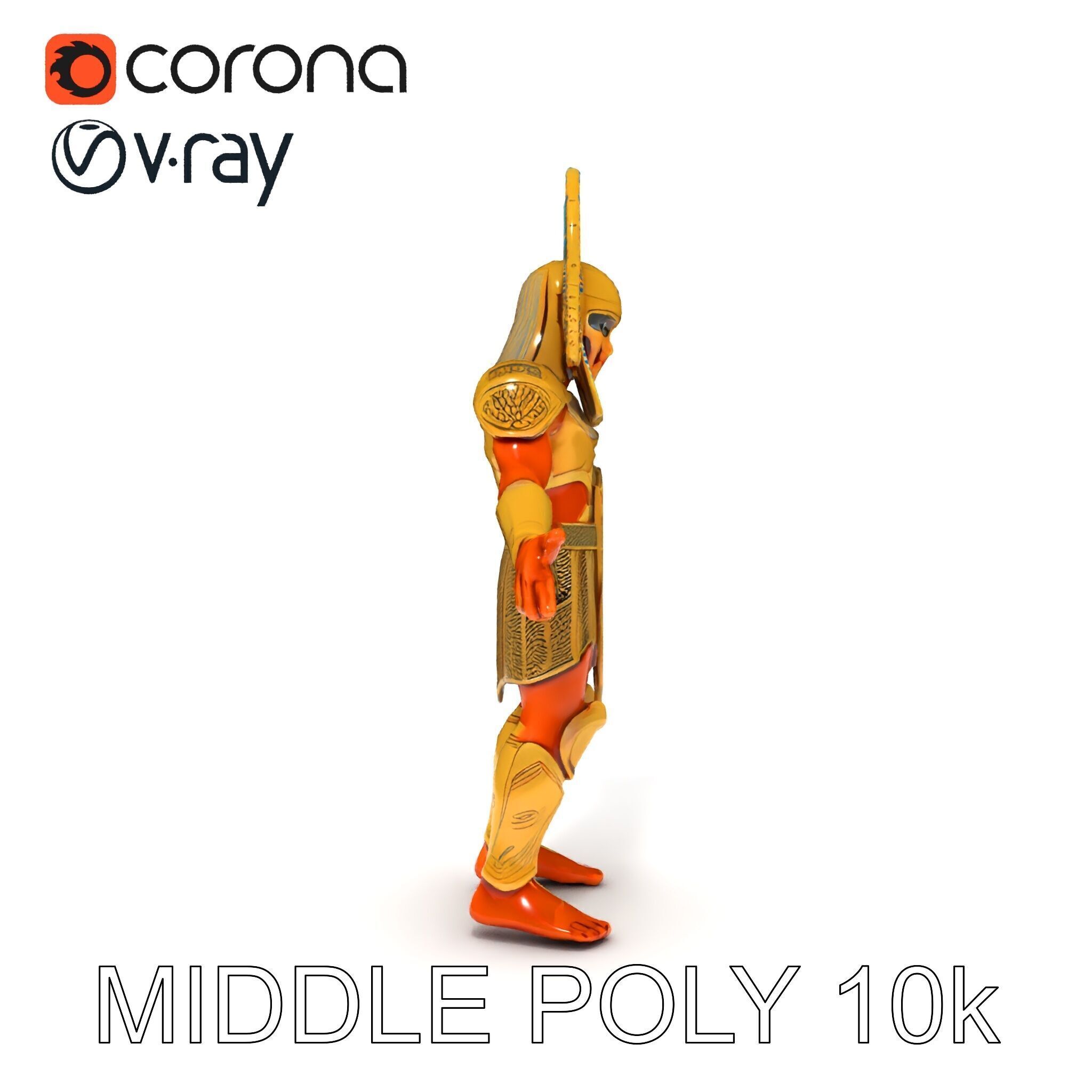 Ancient Egyptian Warrior D Model with Golden Armor Low-poly 3D model_36