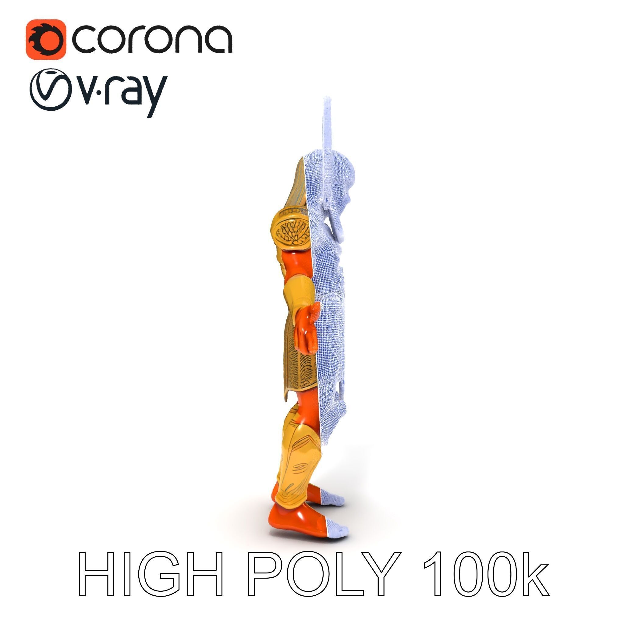 Ancient Egyptian Warrior D Model with Golden Armor Low-poly 3D model_29