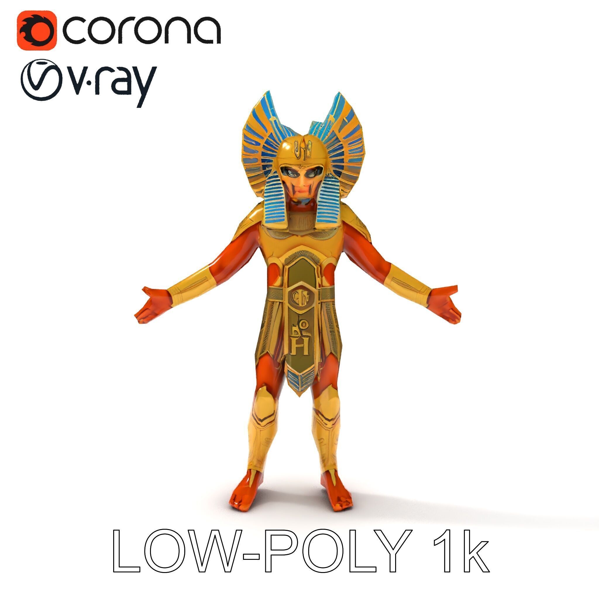 Ancient Egyptian Warrior D Model with Golden Armor Low-poly 3D model_15