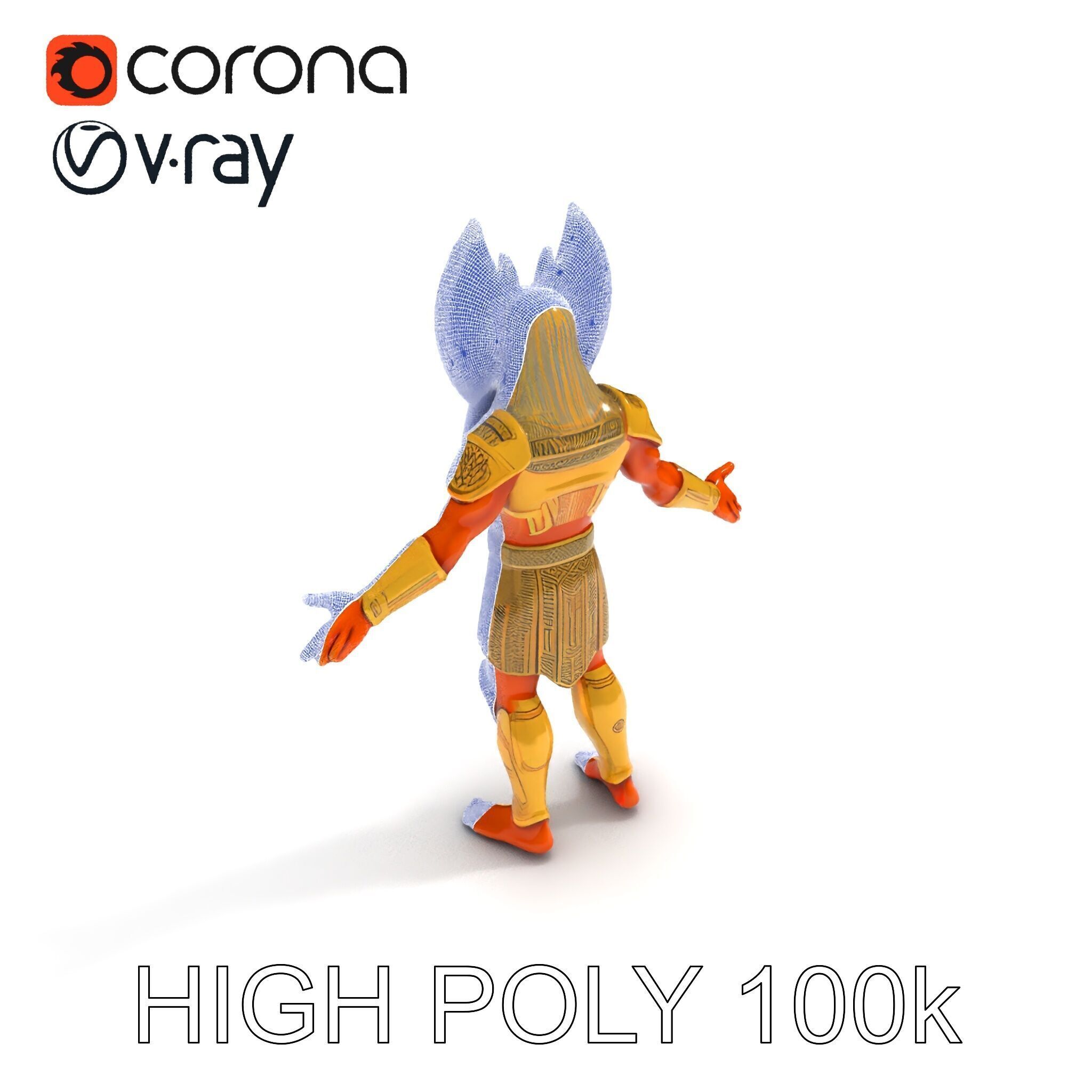 Ancient Egyptian Warrior D Model with Golden Armor Low-poly 3D model_16