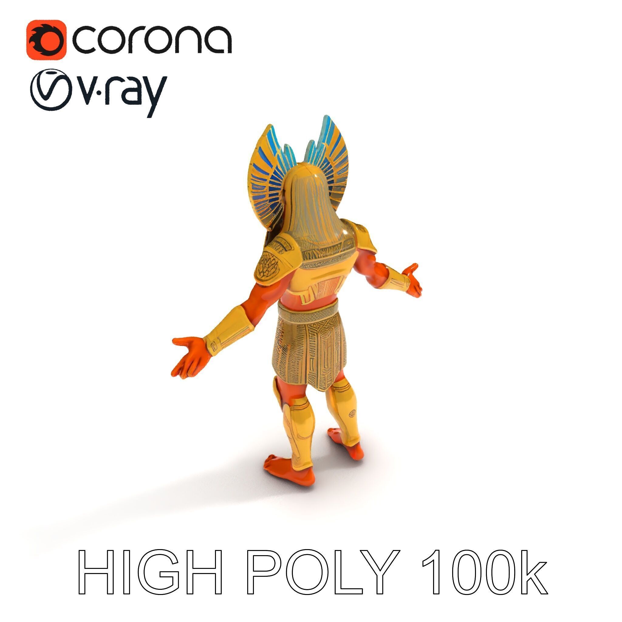 Ancient Egyptian Warrior D Model with Golden Armor Low-poly 3D model_21