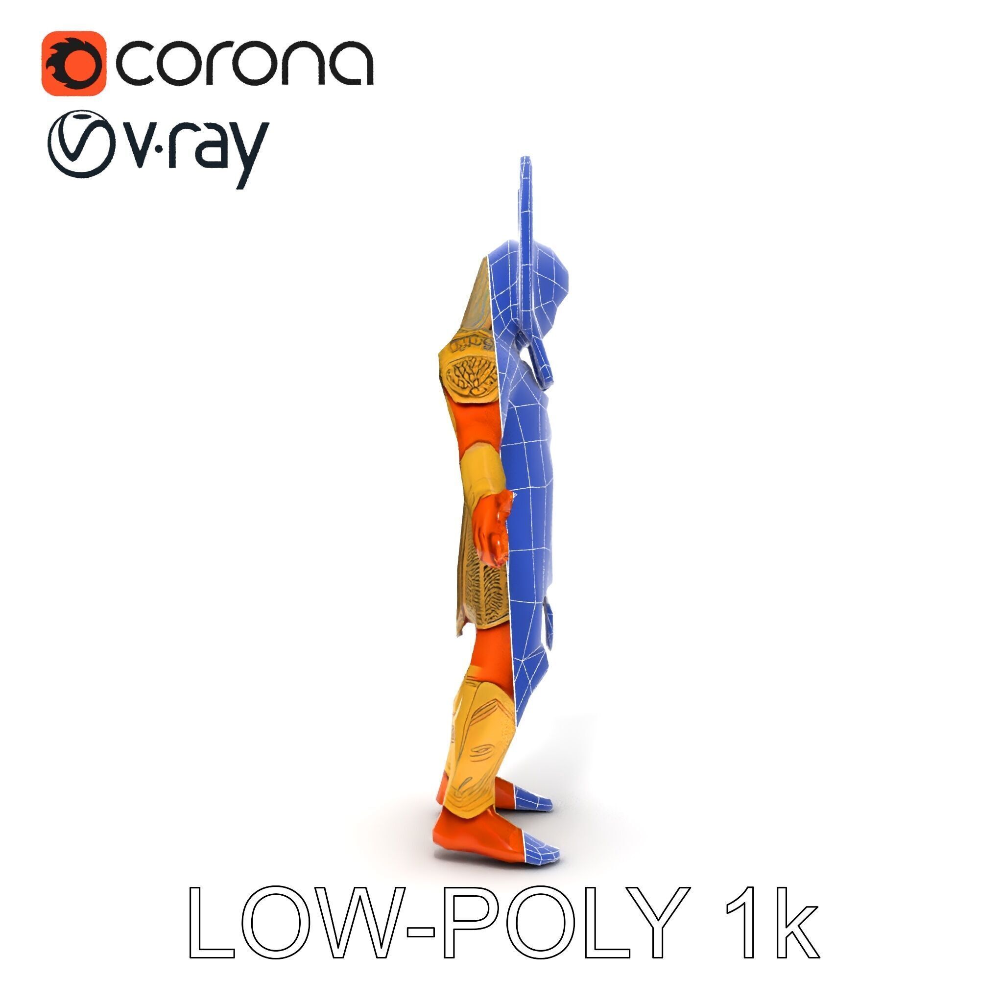 Ancient Egyptian Warrior D Model with Golden Armor Low-poly 3D model_23