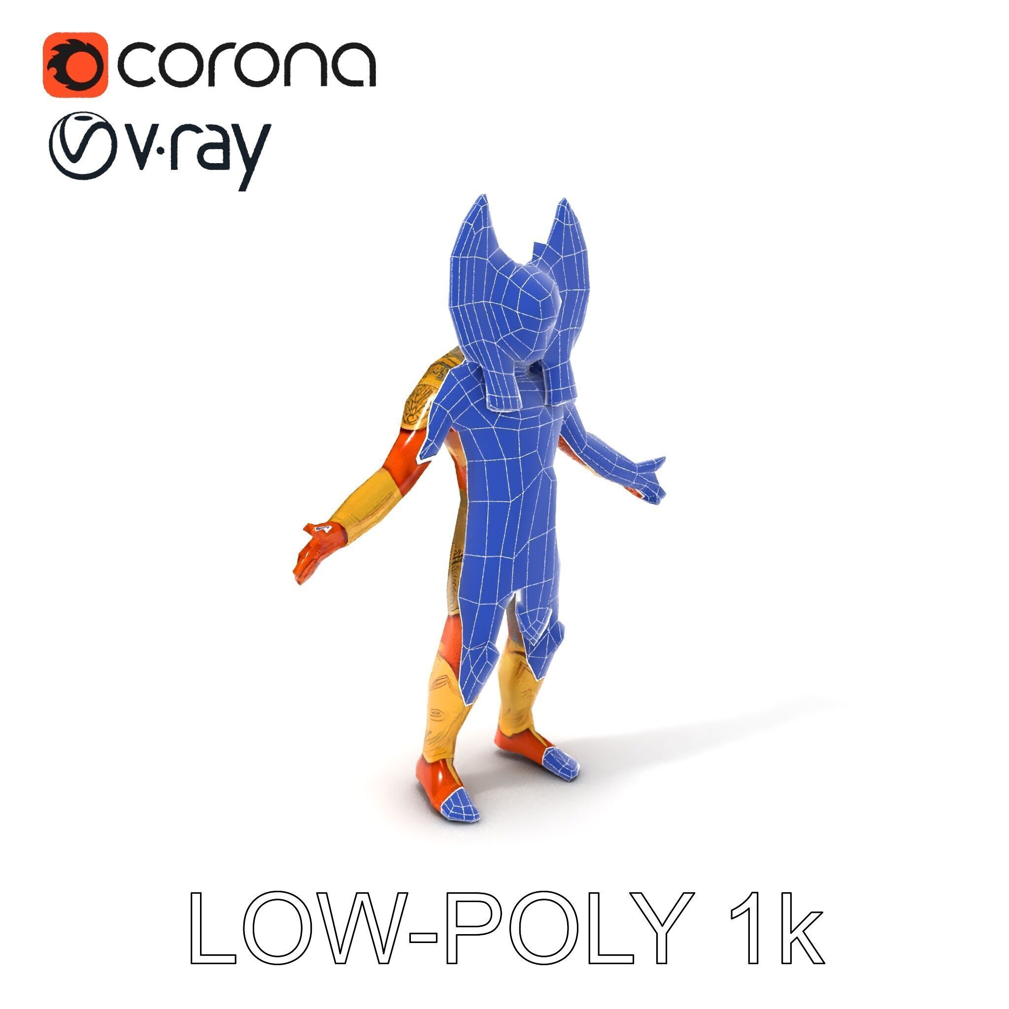 Ancient Egyptian Warrior D Model with Golden Armor Low-poly 3D model_25