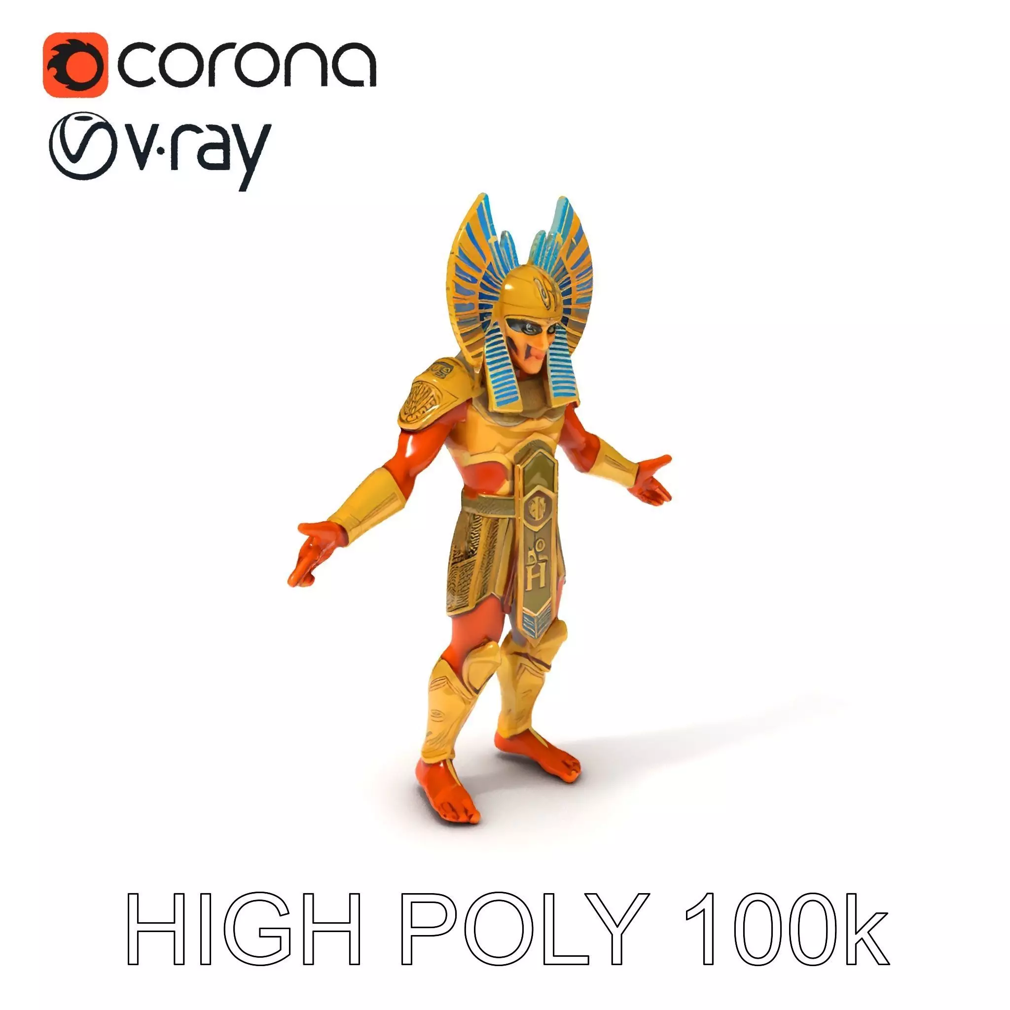 Ancient Egyptian Warrior D Model with Golden Armor Low-poly 3D model_0