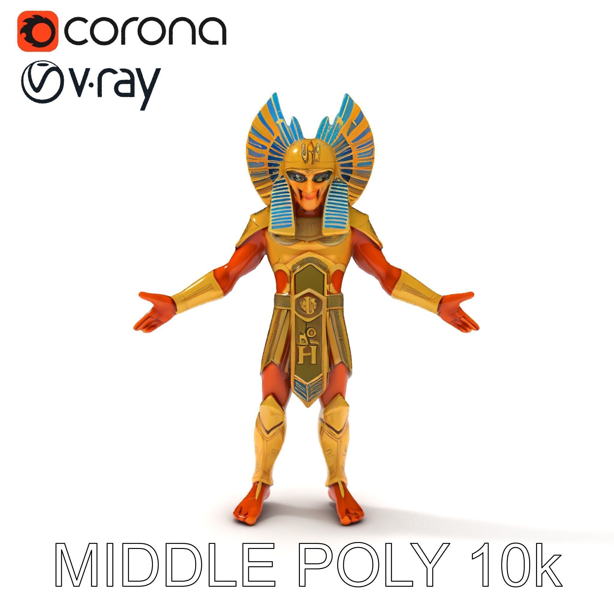 Ancient Egyptian Warrior D Model with Golden Armor Low-poly 3D model_14