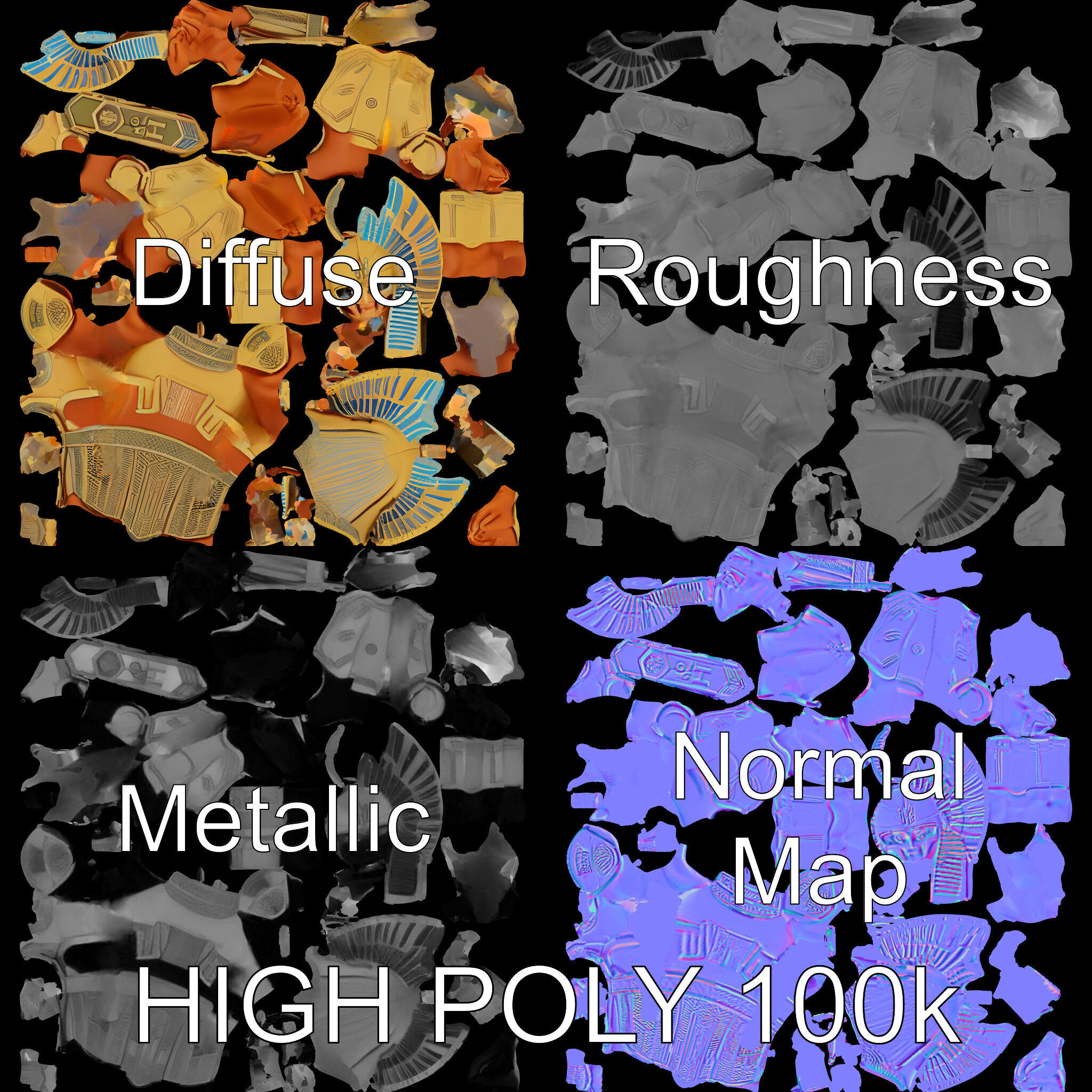 Ancient Egyptian Warrior D Model with Golden Armor Low-poly 3D model_2