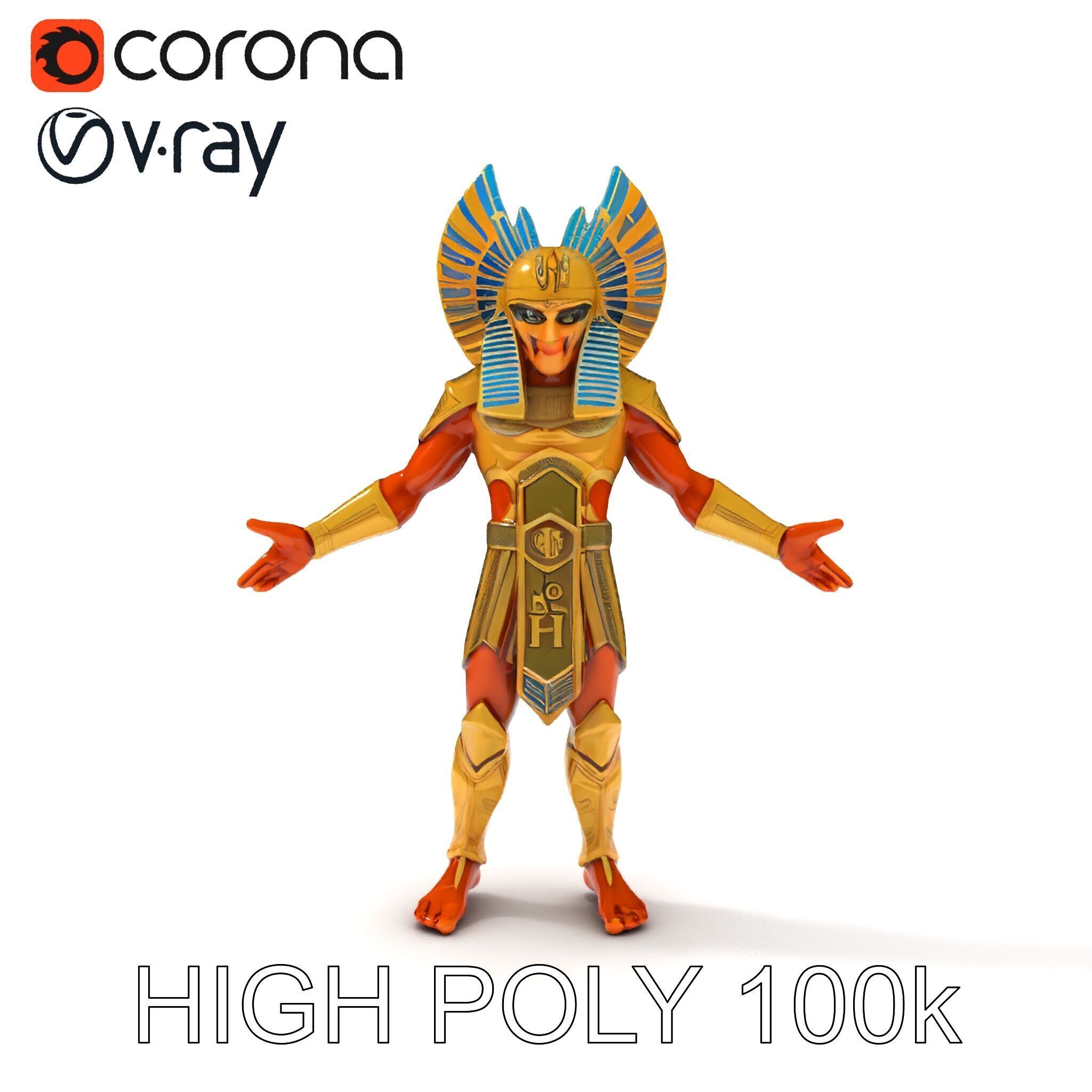 Ancient Egyptian Warrior D Model with Golden Armor Low-poly 3D model_26