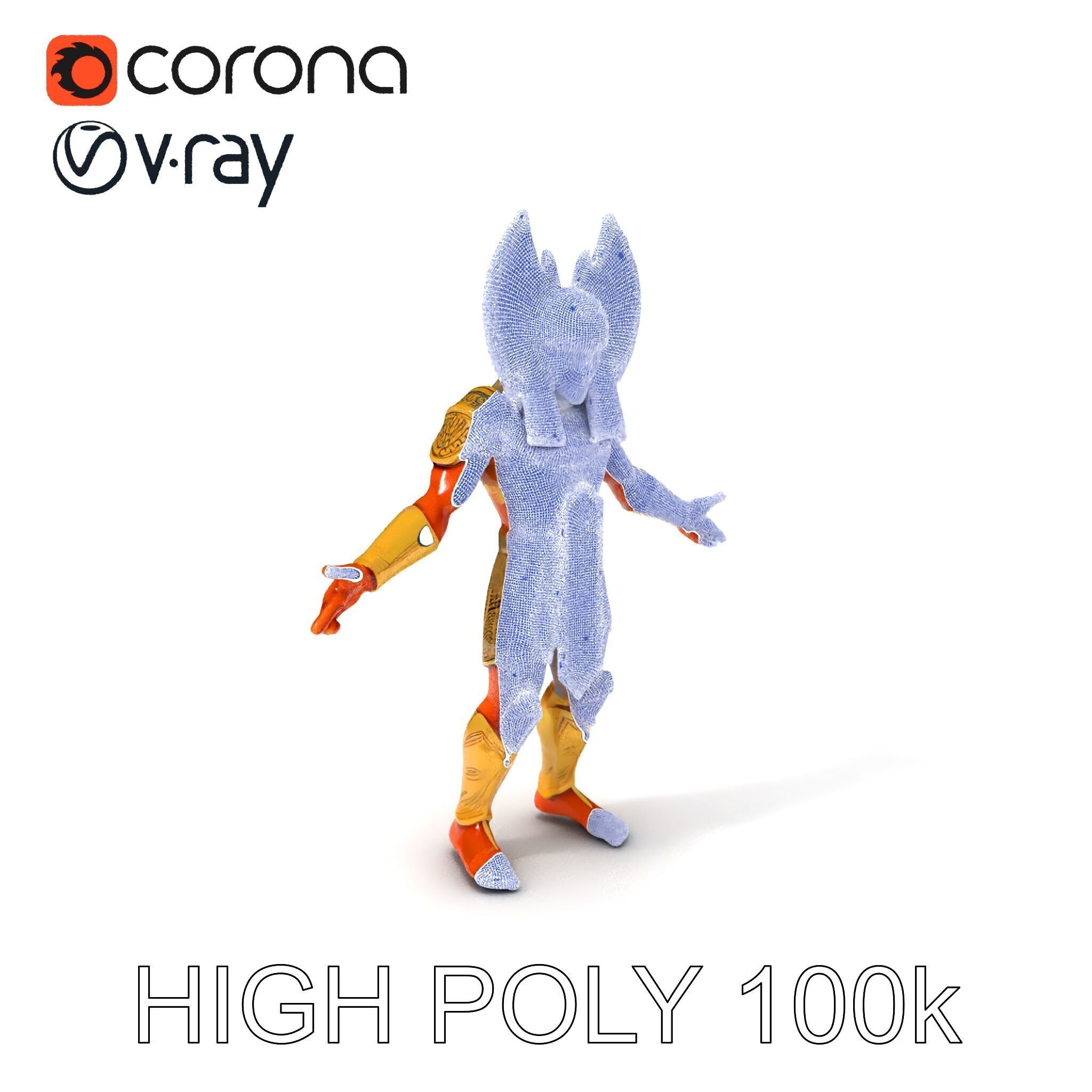 Ancient Egyptian Warrior D Model with Golden Armor Low-poly 3D model_3