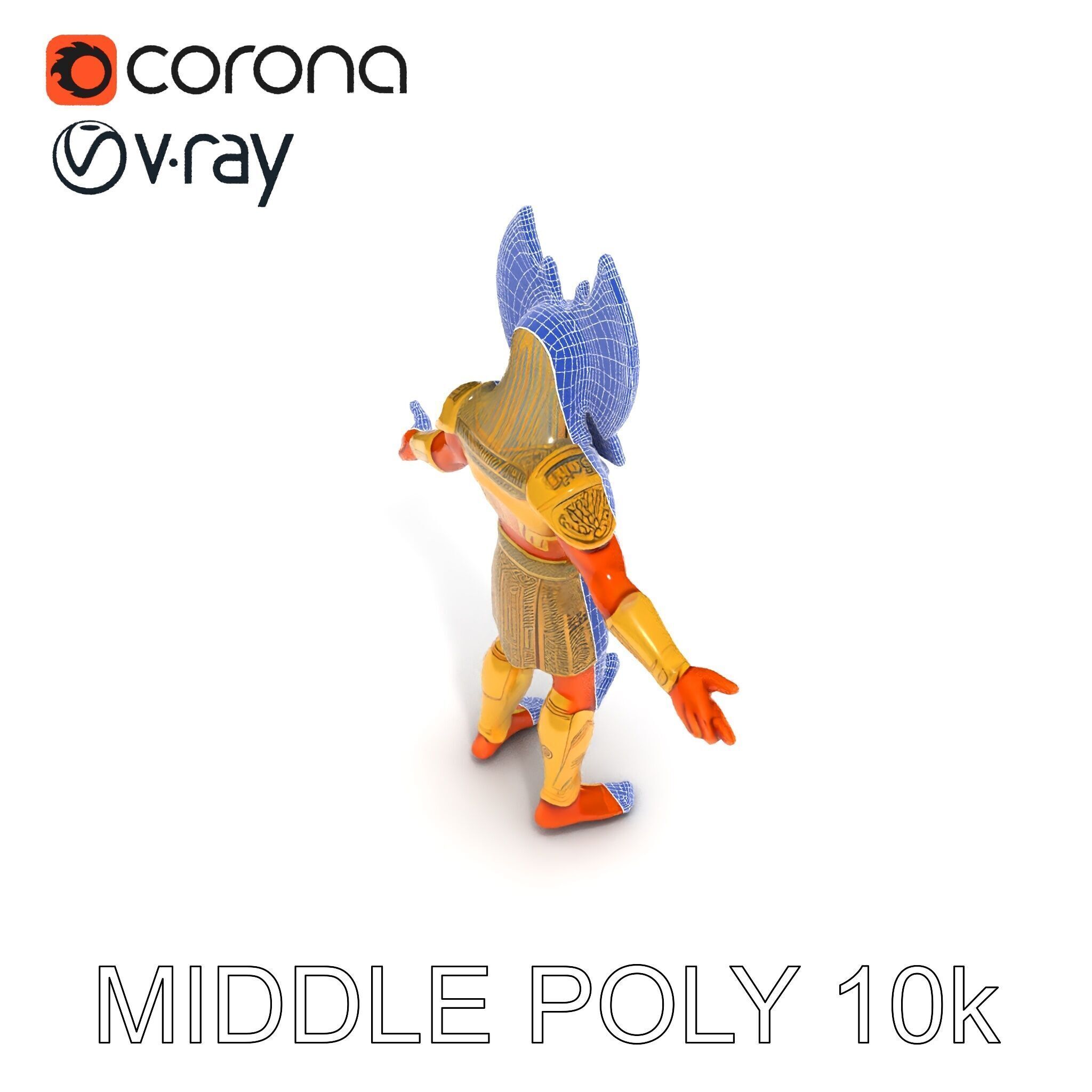 Ancient Egyptian Warrior D Model with Golden Armor Low-poly 3D model_27