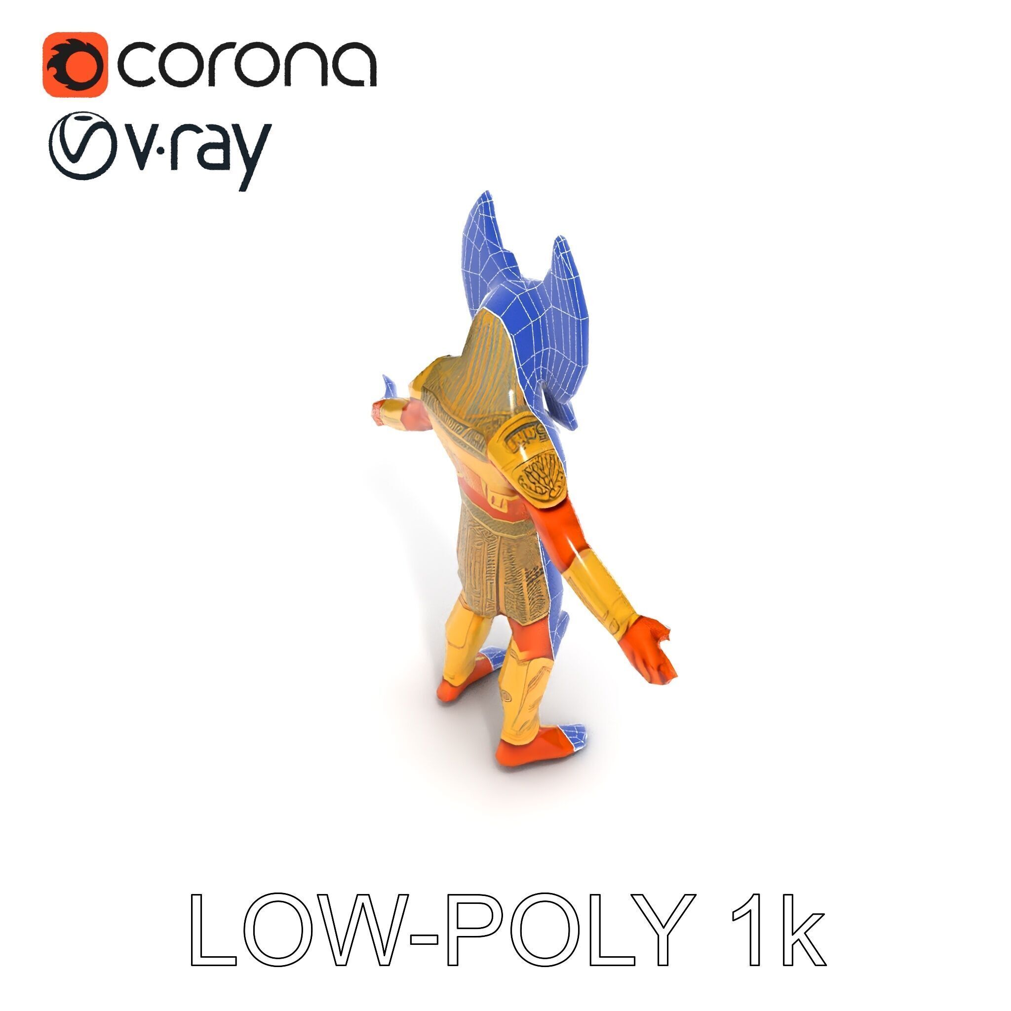 Ancient Egyptian Warrior D Model with Golden Armor Low-poly 3D model_31