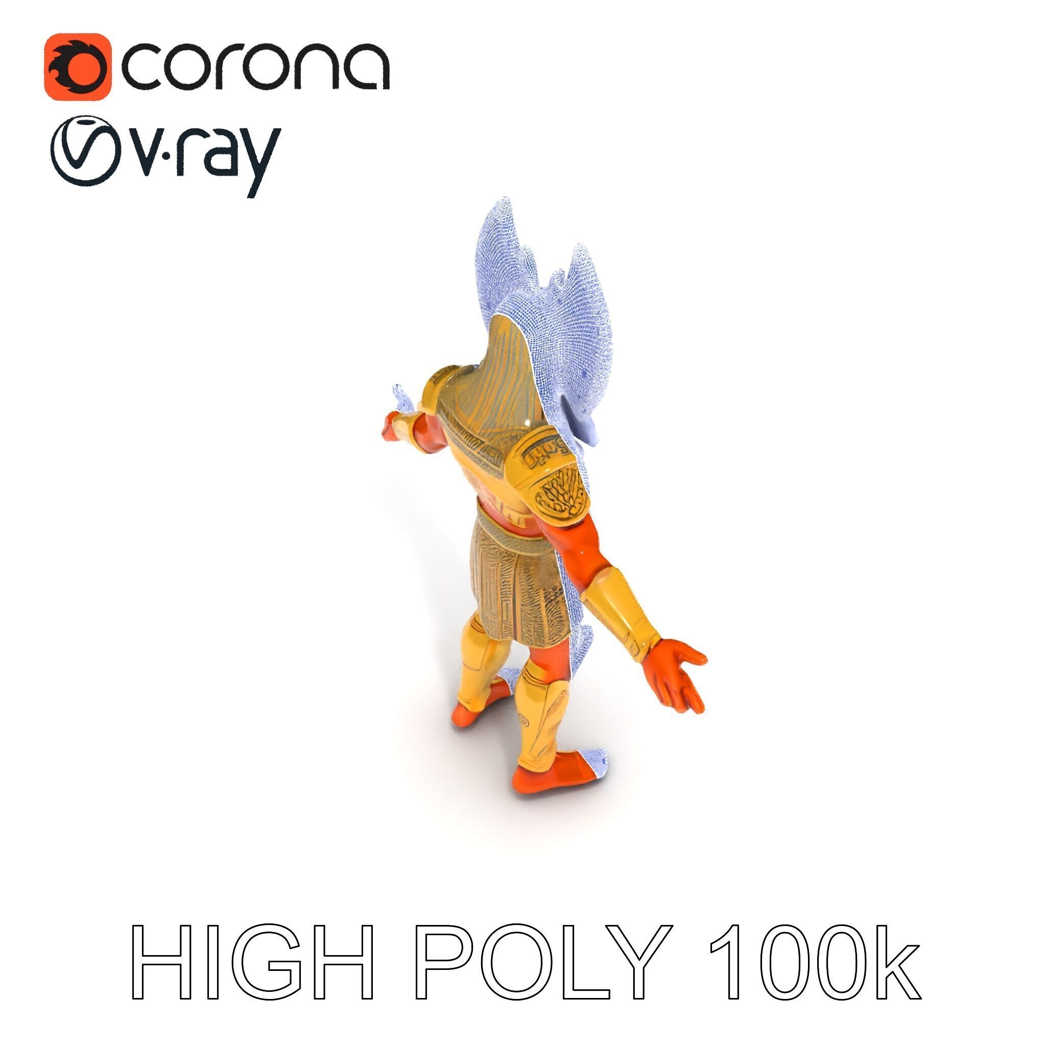 Ancient Egyptian Warrior D Model with Golden Armor Low-poly 3D model_35