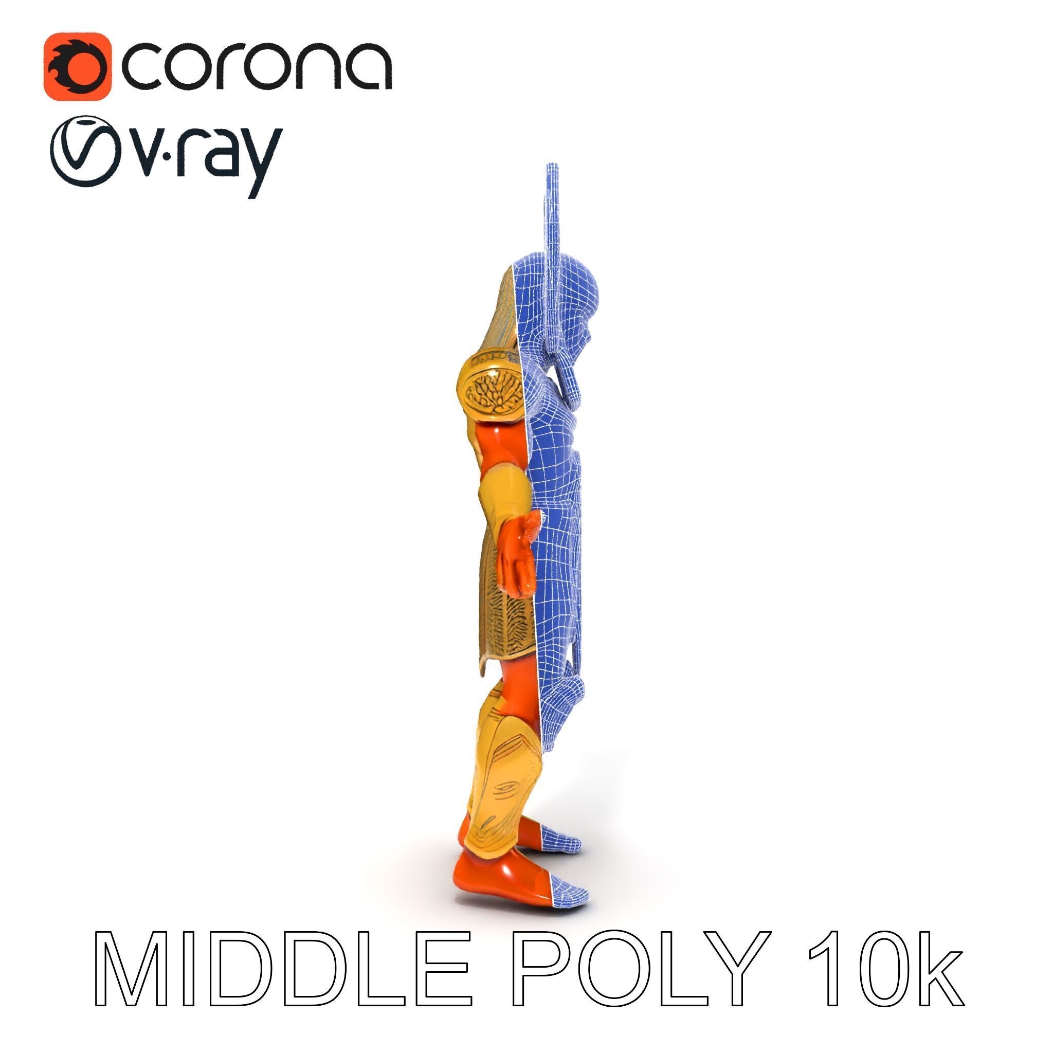 Ancient Egyptian Warrior D Model with Golden Armor Low-poly 3D model_19