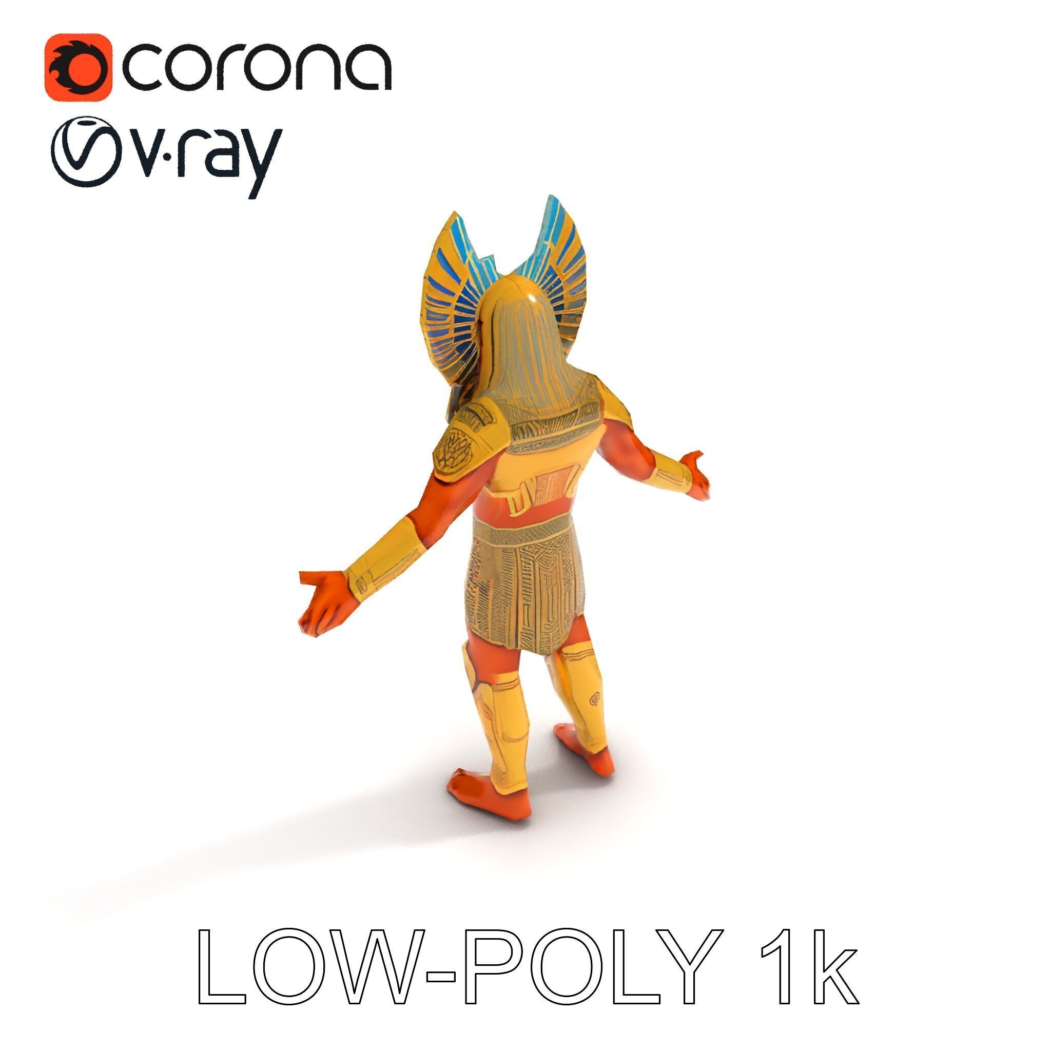 Ancient Egyptian Warrior D Model with Golden Armor Low-poly 3D model_7