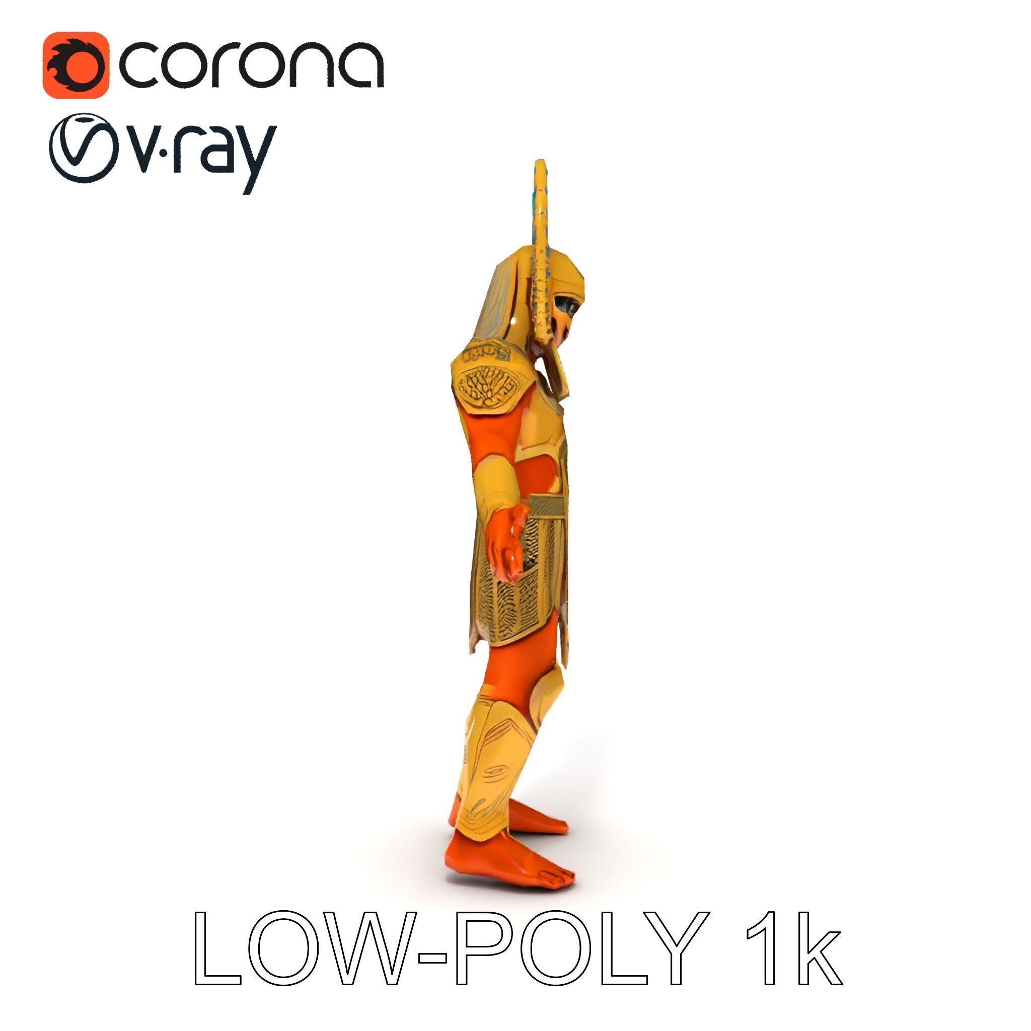 Ancient Egyptian Warrior D Model with Golden Armor Low-poly 3D model_34