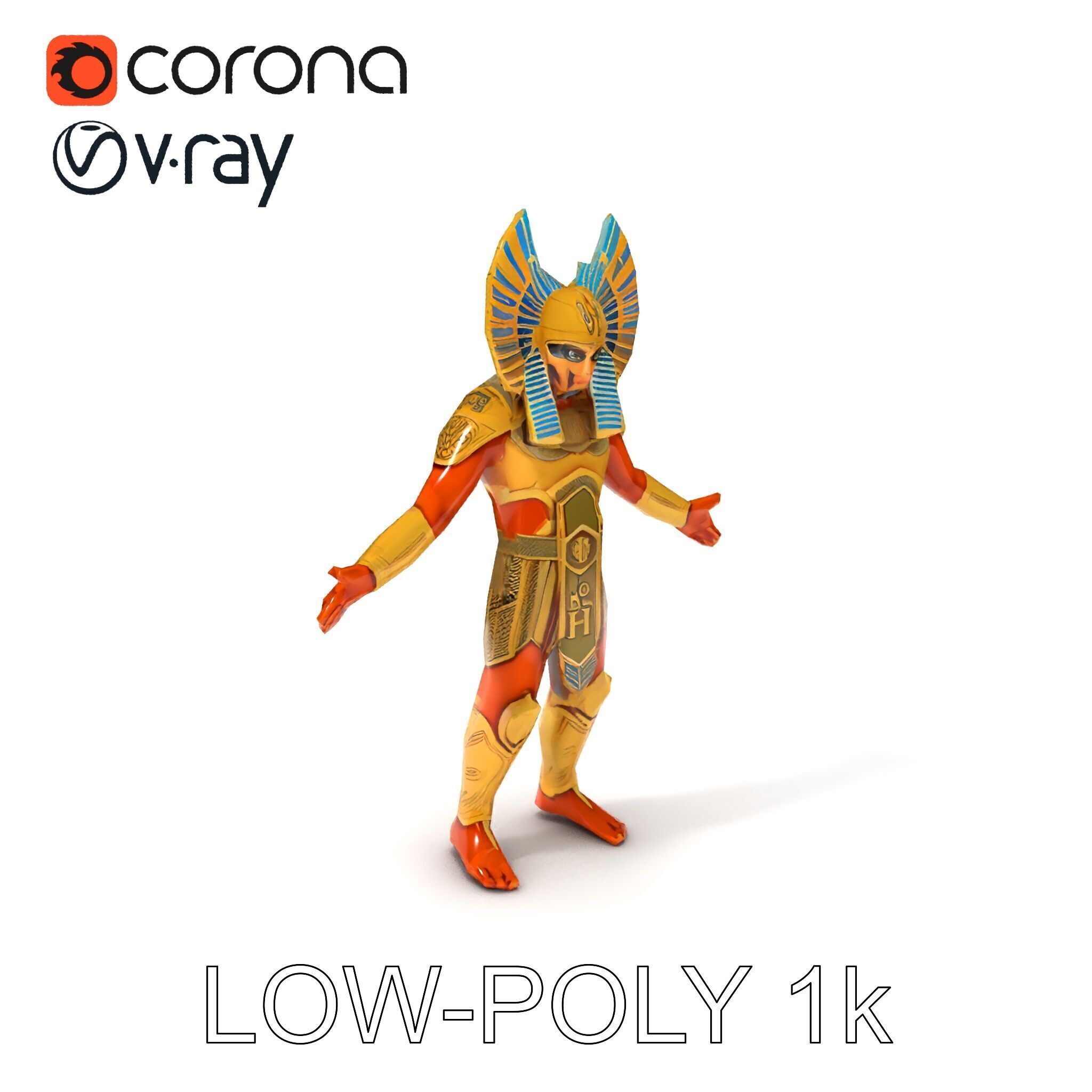 Ancient Egyptian Warrior D Model with Golden Armor Low-poly 3D model_12