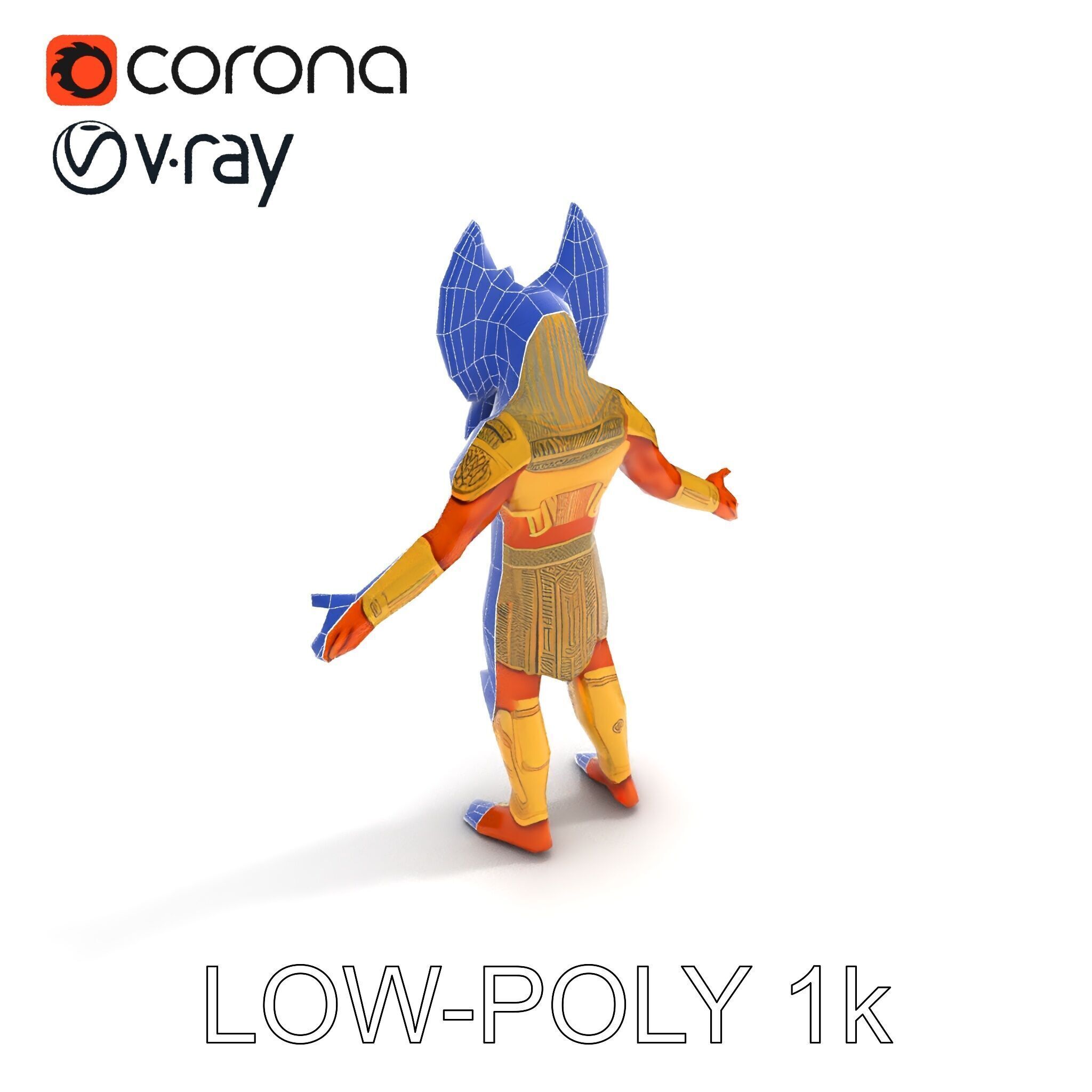 Ancient Egyptian Warrior D Model with Golden Armor Low-poly 3D model_20