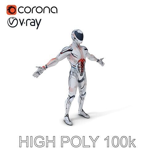 Cybernetic Warrior with Luminous Armor Low-poly 3D model